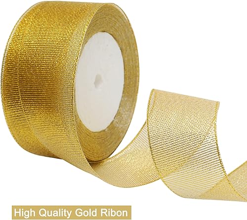 Miniatura 7 de 50 yardas de cinta de oro con purpurina de 1 12 pulgadas, cinta de tela sólida brillante de ancho sólido para envolver regalos, manualidades,