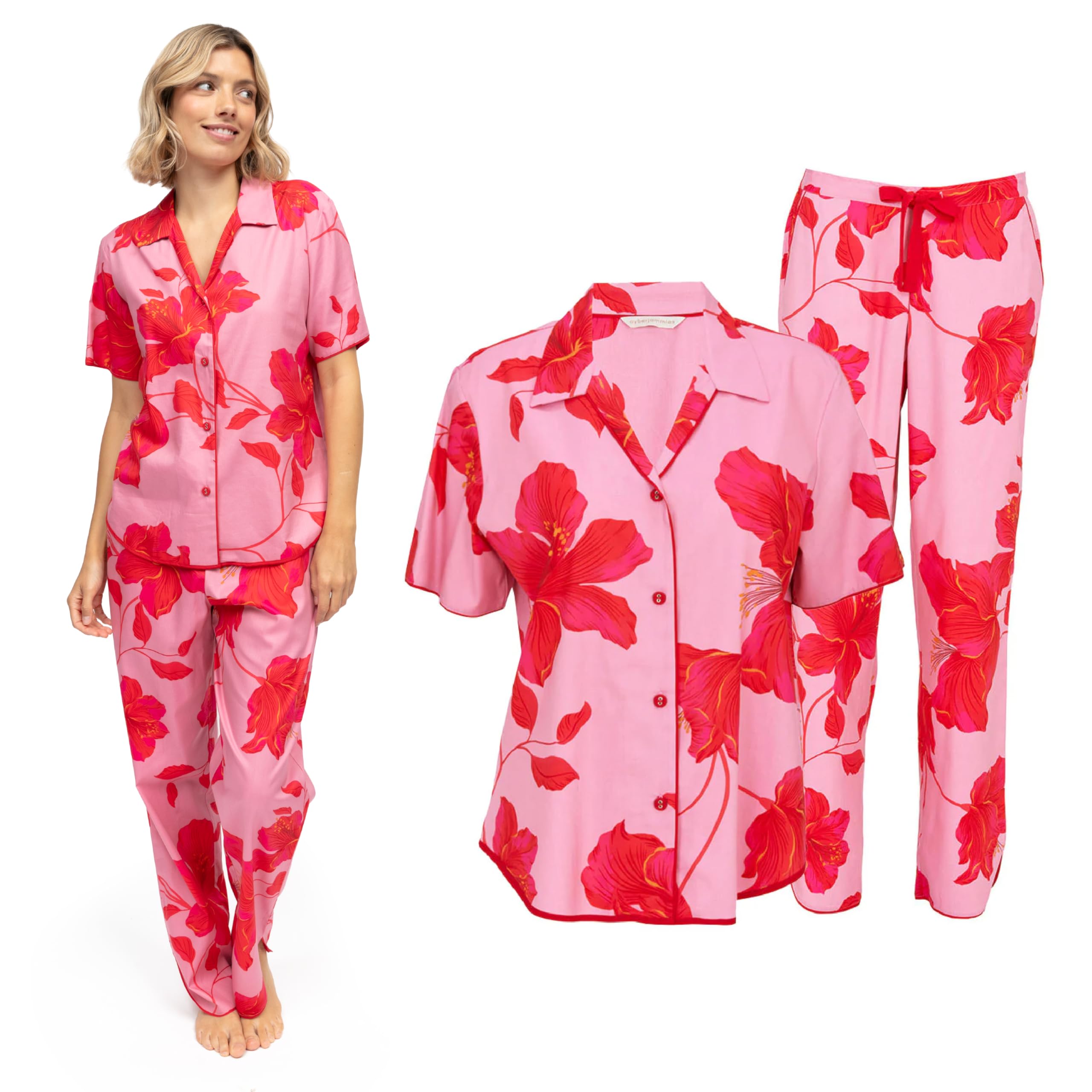 Cyberjammies Women's Pippa Pink Pippa Pink Floral Print Pyjama Set | Cotton Modal Pyjamas | Summer Loungewear For