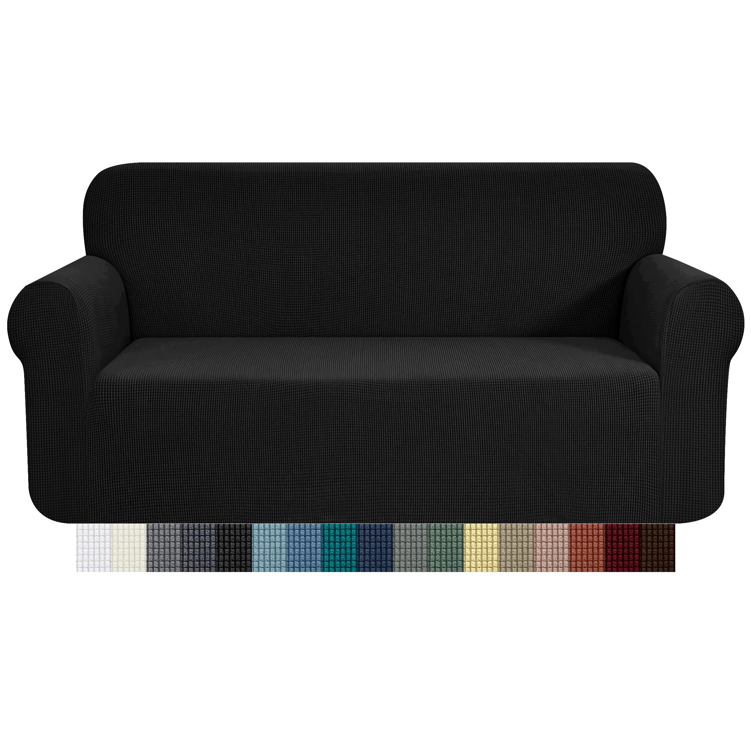 CHUN YI 1 Piece Jacquard Checks Stretch Fabric Couch cover, Stylish Sofa Slipcover For 3 Seater Sofa Couch Durable Furniture Protector(3 Seater,Black)