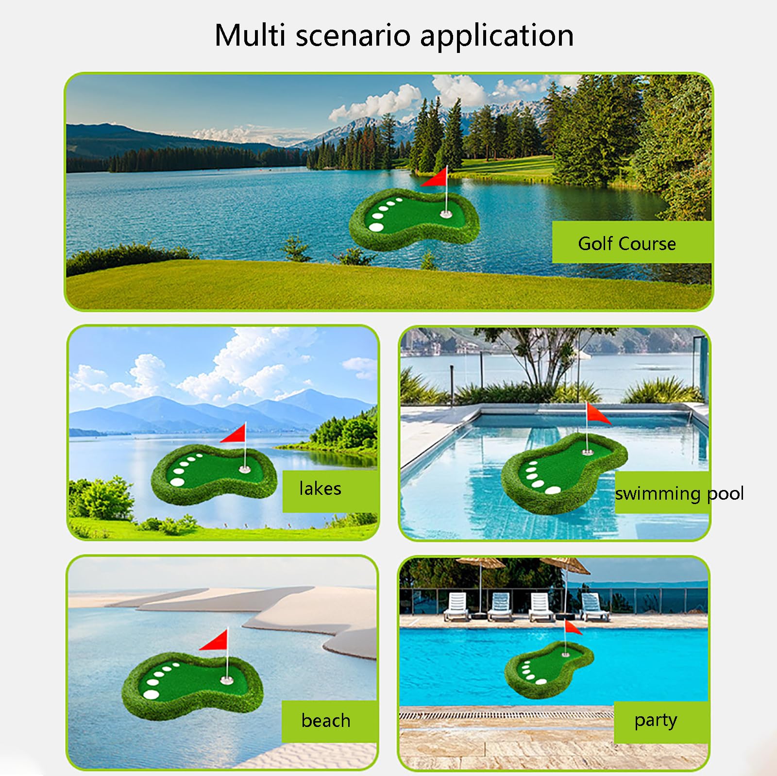 Schwimmende Golf-Übungsmatte Schwimmendes Chipping Grün Golf-Putting-Matten, Trainingszubehör, Golf, Schlagmatte, Outdoor, Hinterhof, Golfspiel, ÜbungsmatteGreen,One Size