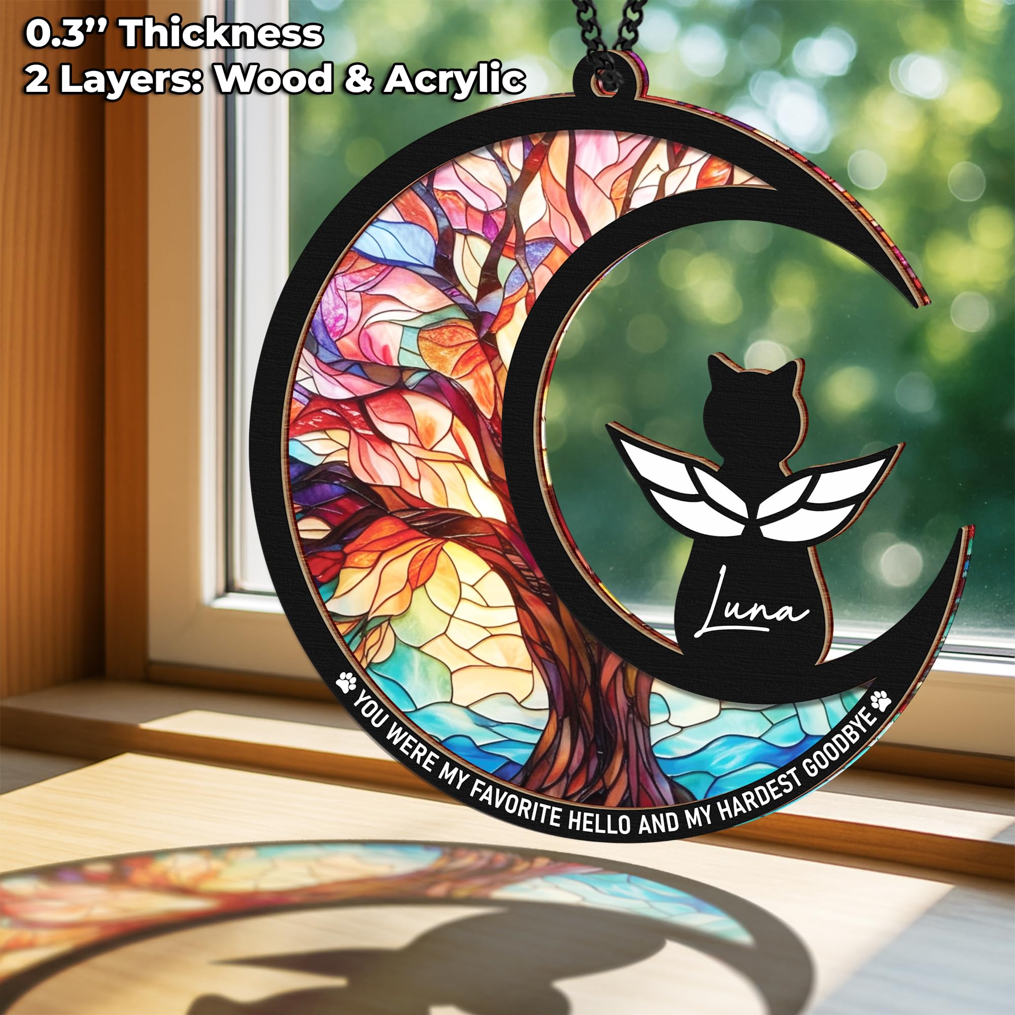 6" DIY Cat Memorial Suncatcher – 4-in-1 Cat Memorial Gifts for Loss of Cats, Pet Remembrance Gifts | Loss of Cats Sympathy Gift with Ornament, Keychain & Sympathy Card PS191