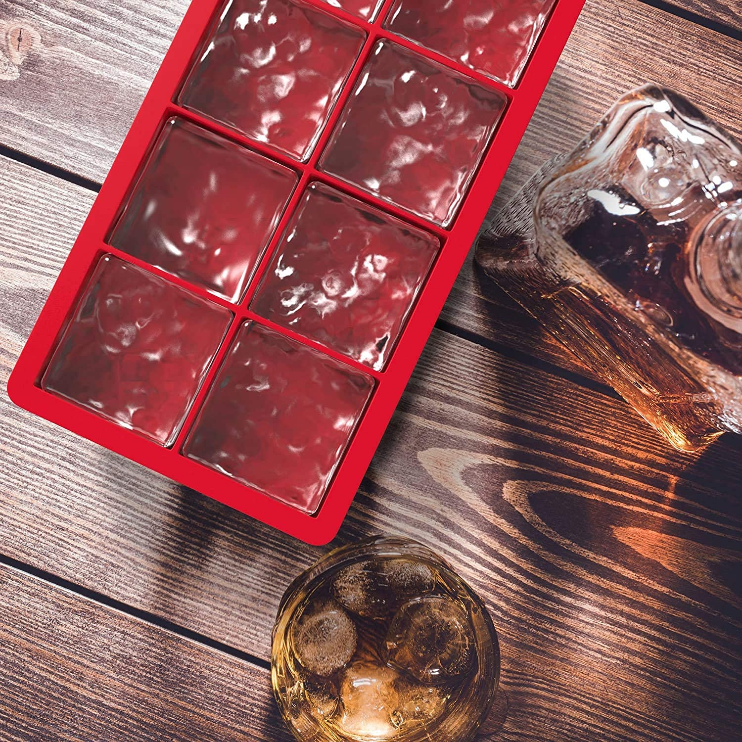 Zeinwap Stackable Large Ice Cube Trays - Pack of 1 Silicone Trays - 8 Cubes per Tray - Ideal for Cocktails, Frozen Treats, Soups, Sauces,and Baby Food - BPA Free with Frost Resistant Lids Multicolor 4