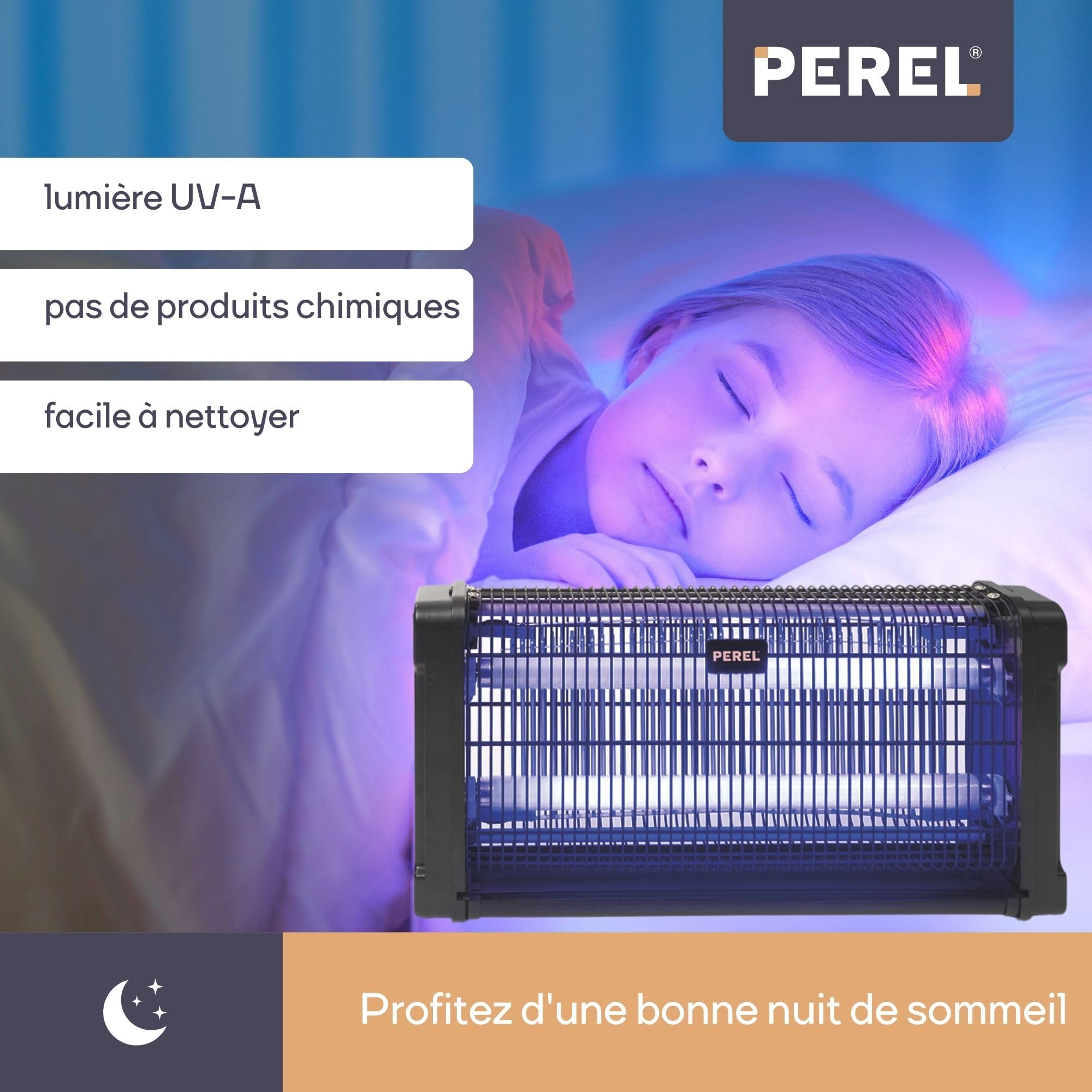 Perel Tueur d' Insectes UV électrique intérieur, Grille 2800V, Appareil Silencieux avec bac métallique Amovible, Couverture 100 m², Solution sans Produits Chimiques