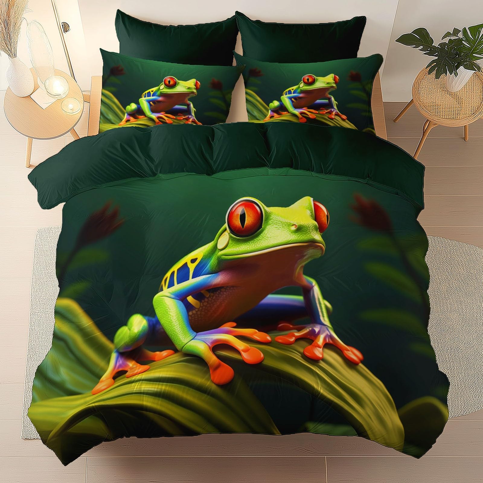 Zestaw pościeli Frogsgreen Leaves miękki nadruk zestaw pościeli szczotkowana mikrofibra poszewka na kołdrę z poszewkami na poduszki 260 x 220 cm prezenty dla mamy sypialnia dekoracja zielony
