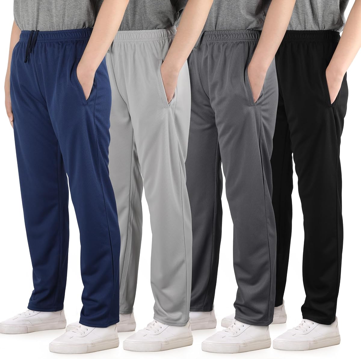 Pack de 4 pantalones deportivos de malla para niños, pantalones activos ligeros con parte inferior abierta