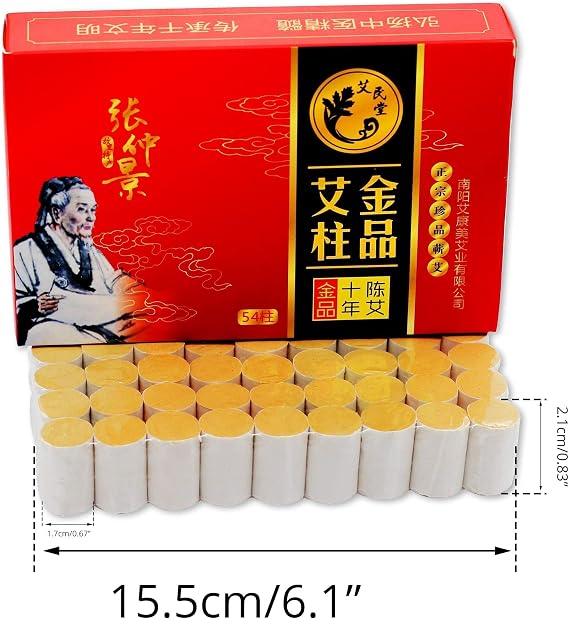 10-Years Purity 60:1 Ratio Pure Moxibustion Sticks Rolls 54pcs/Box, Moxibustion Patches Nature Wormwood Leaf Moxa Sticker Paste 12pcs