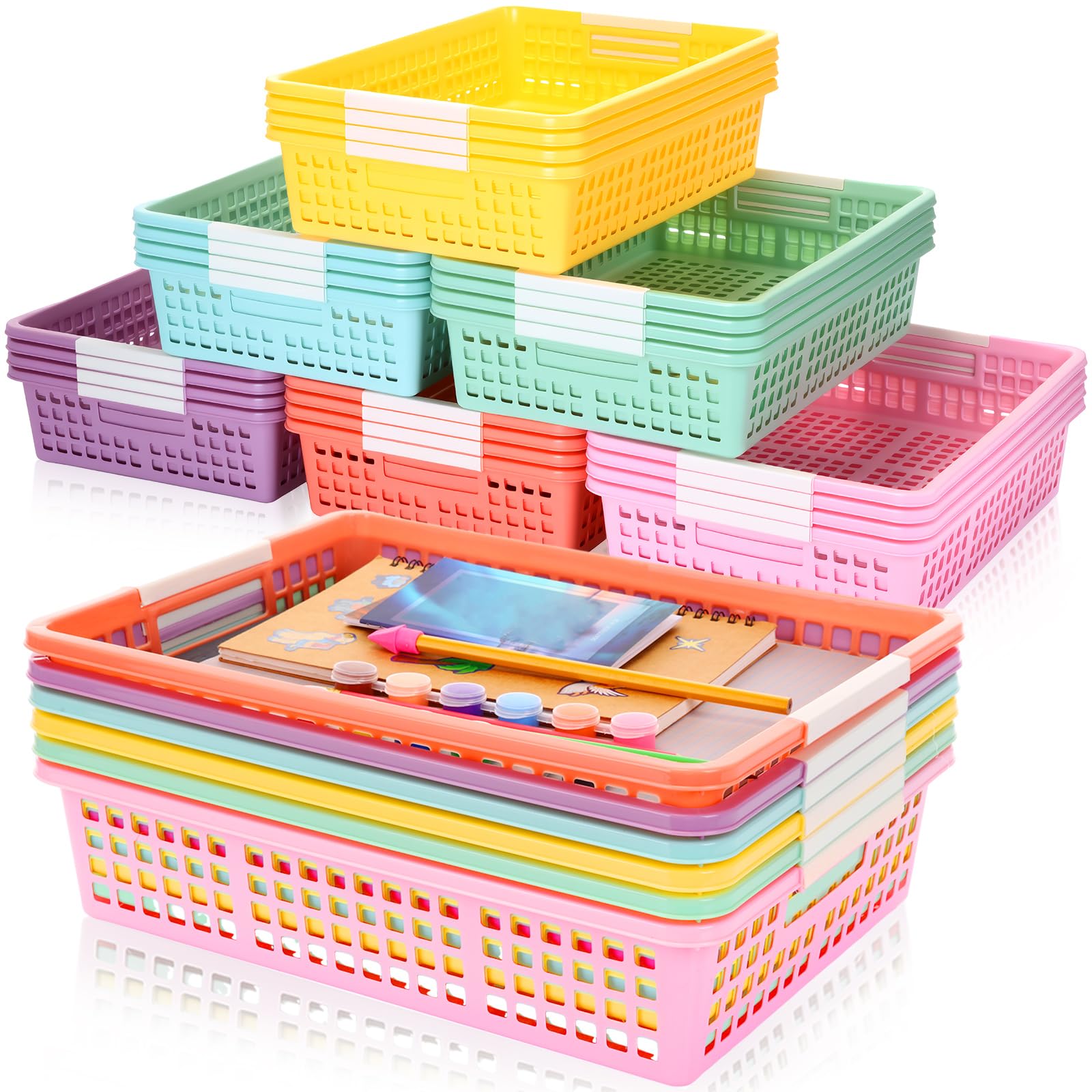 Photo 1 of CroBlissful 36 Pcs Colorful Plastic Classroom Baskets Bulk, 14" x 10" x 3"