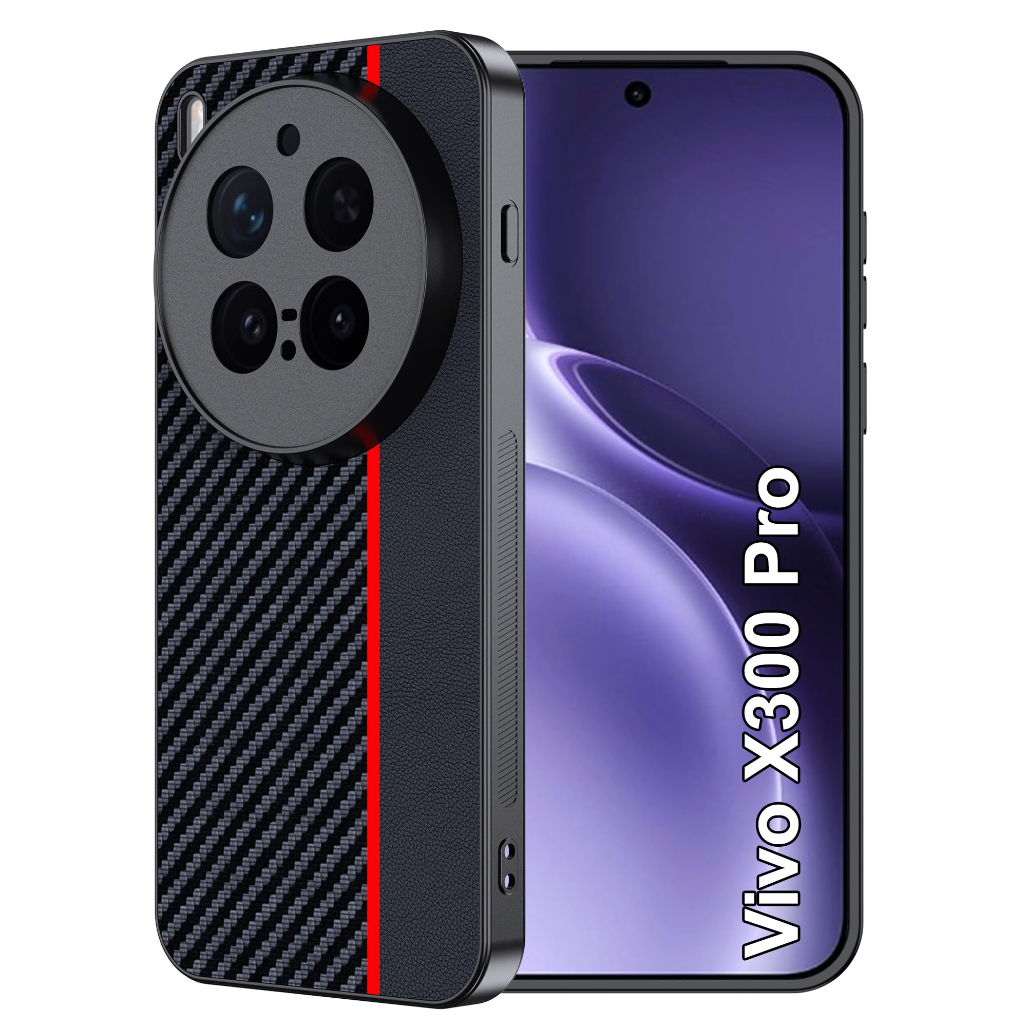 FDHYFGDY Hülle für Vivo X300 Pro Schutzhülle – Wasserdicht und Stoßfest – Case aus Carbonfaser Kompatible Vivo X300 Pro Handyhülle - Rot und Schwarz