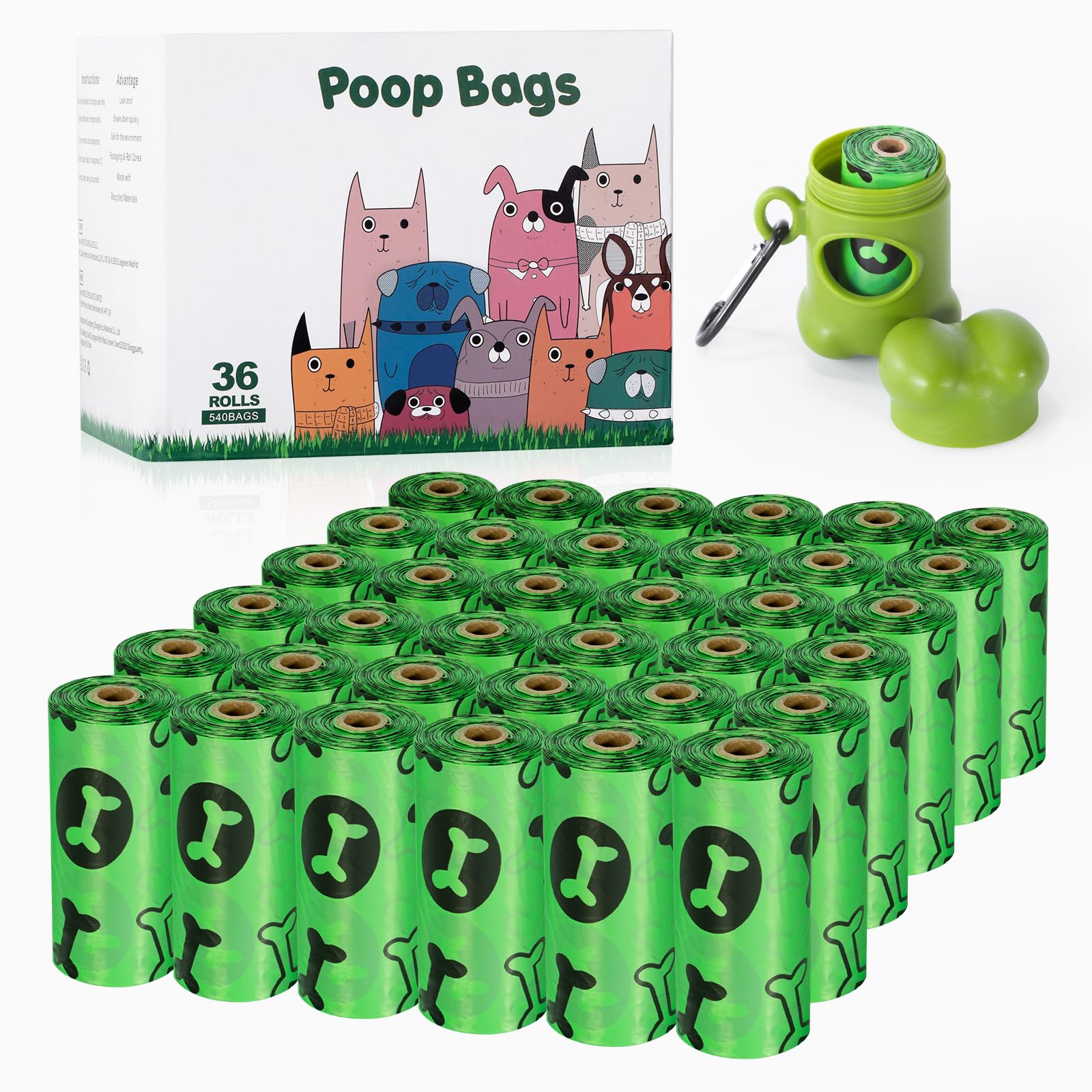 Topfree Bolsas Caca Perro, 36 Rollos, 540 unidades, Extra Grueso, A Prueba de Fugas, Bolsitas para Excrementos, Accesorios Perro, Dog Poop Bag