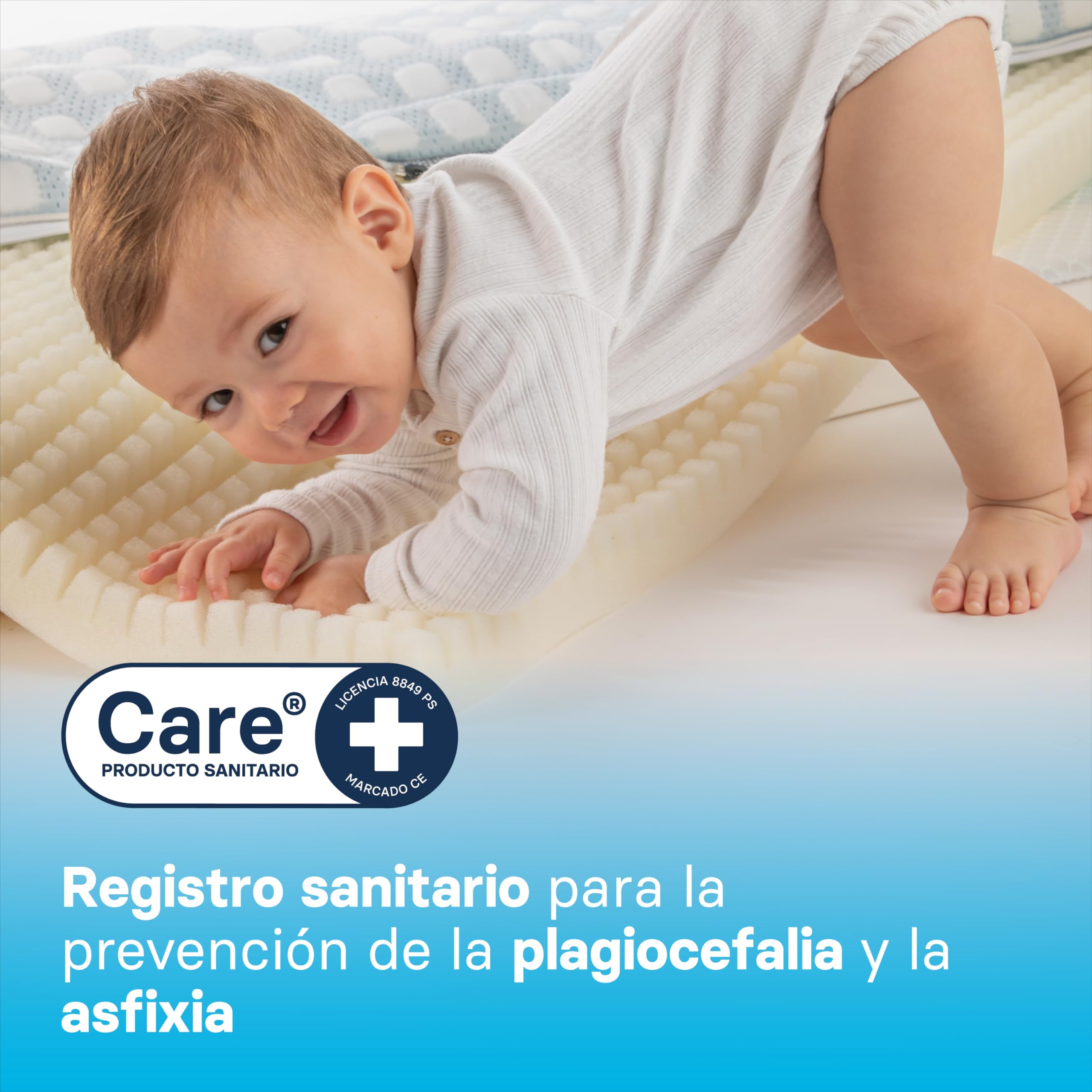 ECUS Kids Colchón Cuna 70x140 cm Care Ultimate, Antiplagiocefalia, Tejido Xtra-Cool, Topper Extraíble, Hipoalergénico, Altura 12 cm