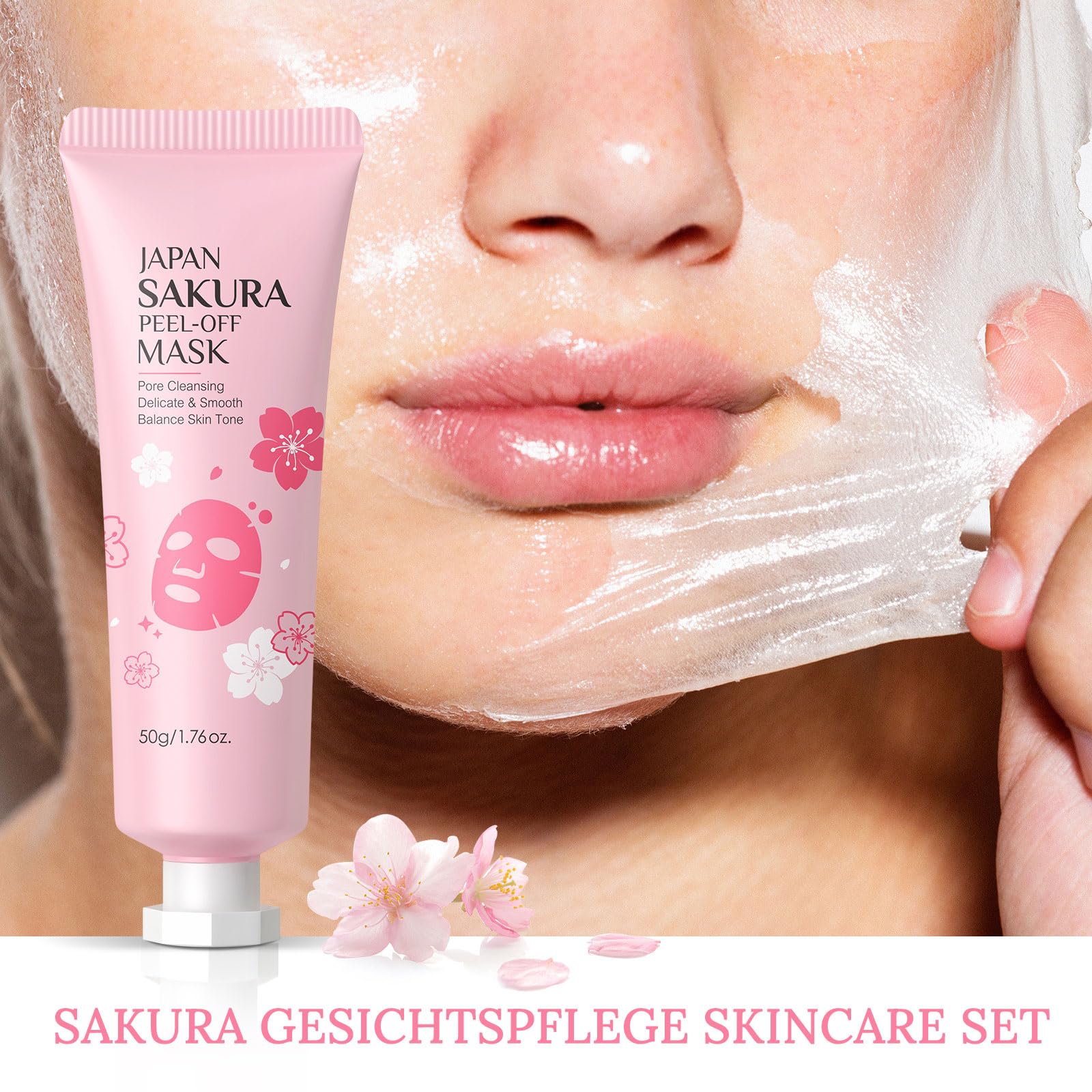 Sakura Gesichtspflege Skincare Set- Beauty Set Mädchen Japan Sakura Skin Care, Collagen Mask, Peeling Mask,Cleanser,Toner,Creme,Sunscreen,Lippenmaske, Pamper Geschenkset Frauen Teenager