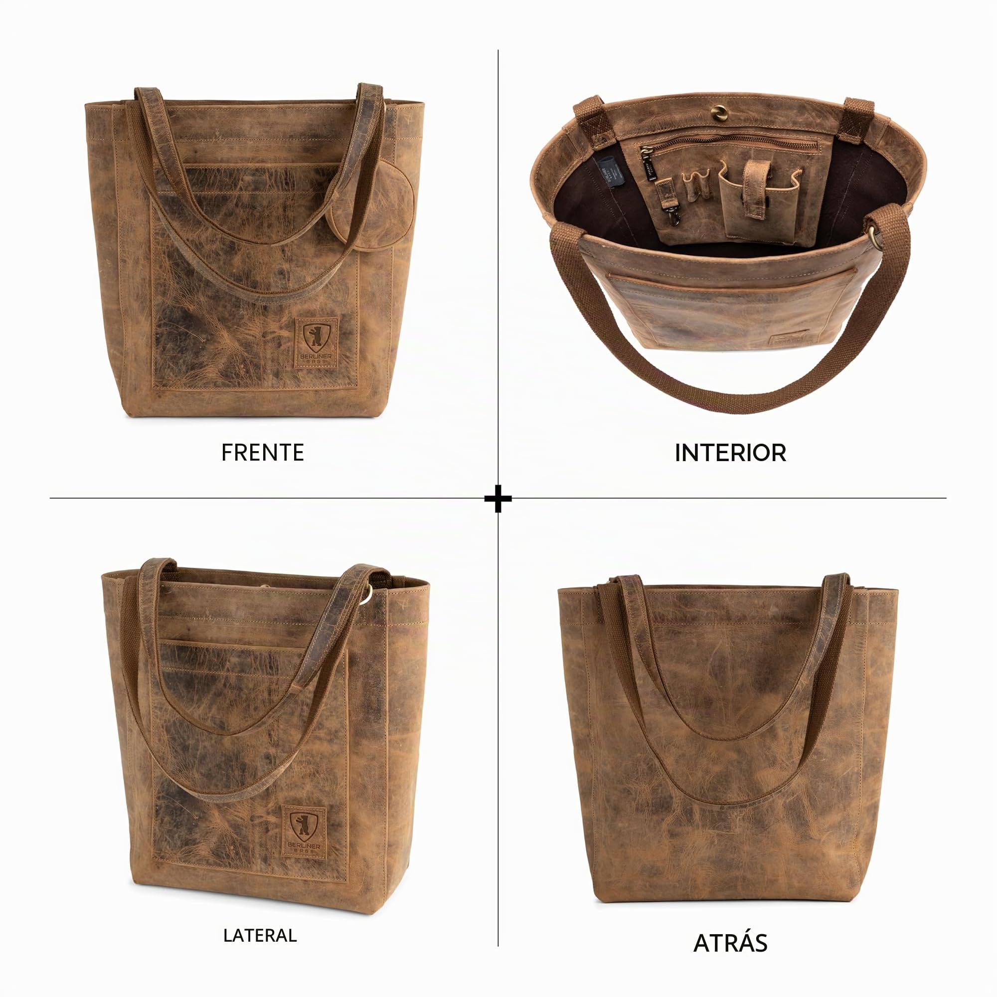 Berliner Bags Seville Bolso Shopper Tote Mujer Piel Auténtica Grande Asas
