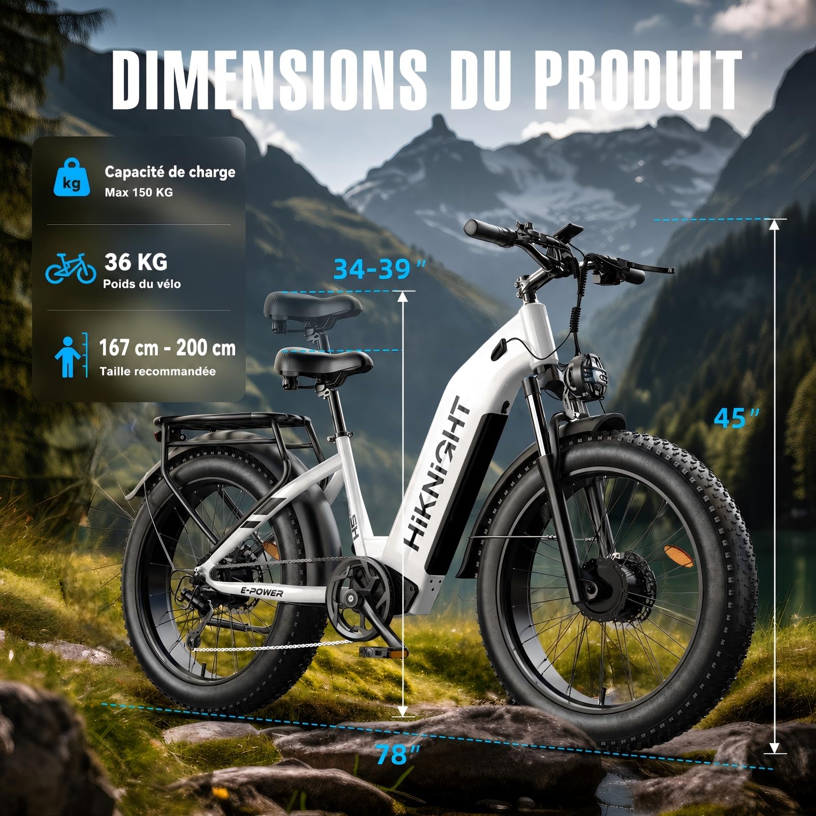 Fat Bike Électrique Adulte 26×4,0", VTT Électrique, Double Moteur, Batterie 52V 20Ah, Autonomie 120 km, Freins Hydrauliques