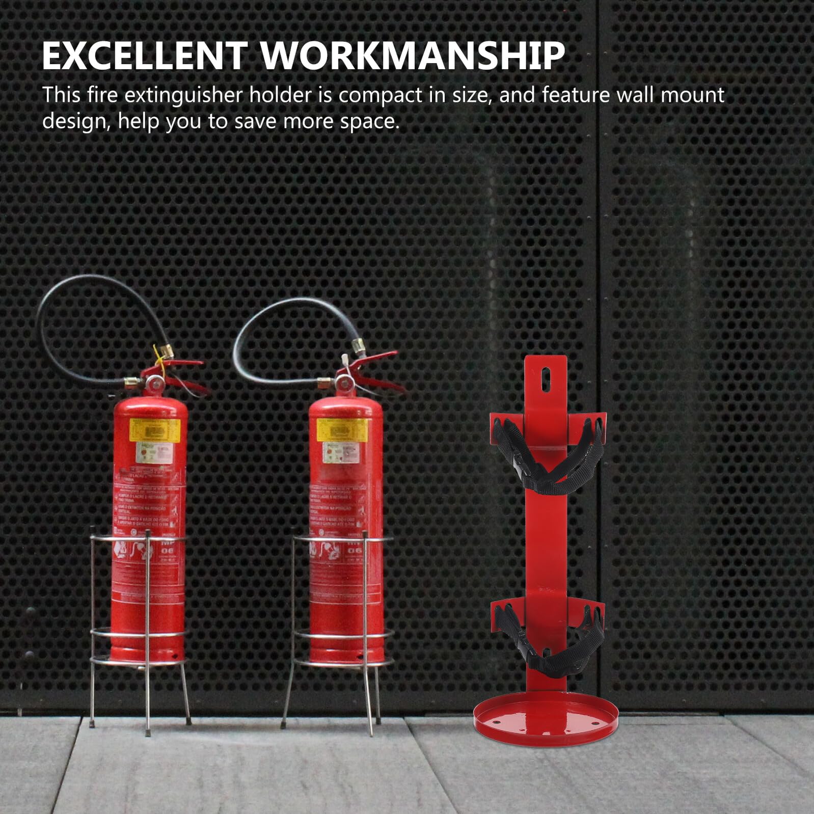 Soporte de Pared con Correas Ajustables de Hierro y Poliéster, Colgador Rojo para Extintor de Incendios para Extintor, Adecuado para Hogar y Hotel