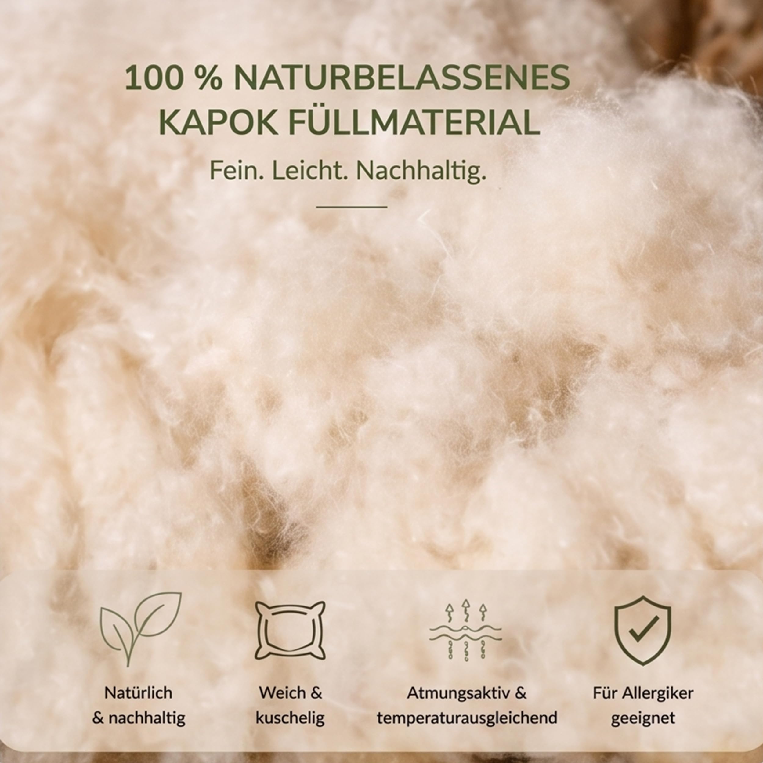 1 kg Kapok Füllmaterial (Öko-Tex 100) vegan & 100% naturbelassen - Kapokwolle & Füllwatte für Allergiker - Atmungsaktive Kapokfaser Wolle für Füllung von Stillkissen, Kissen, Matratze