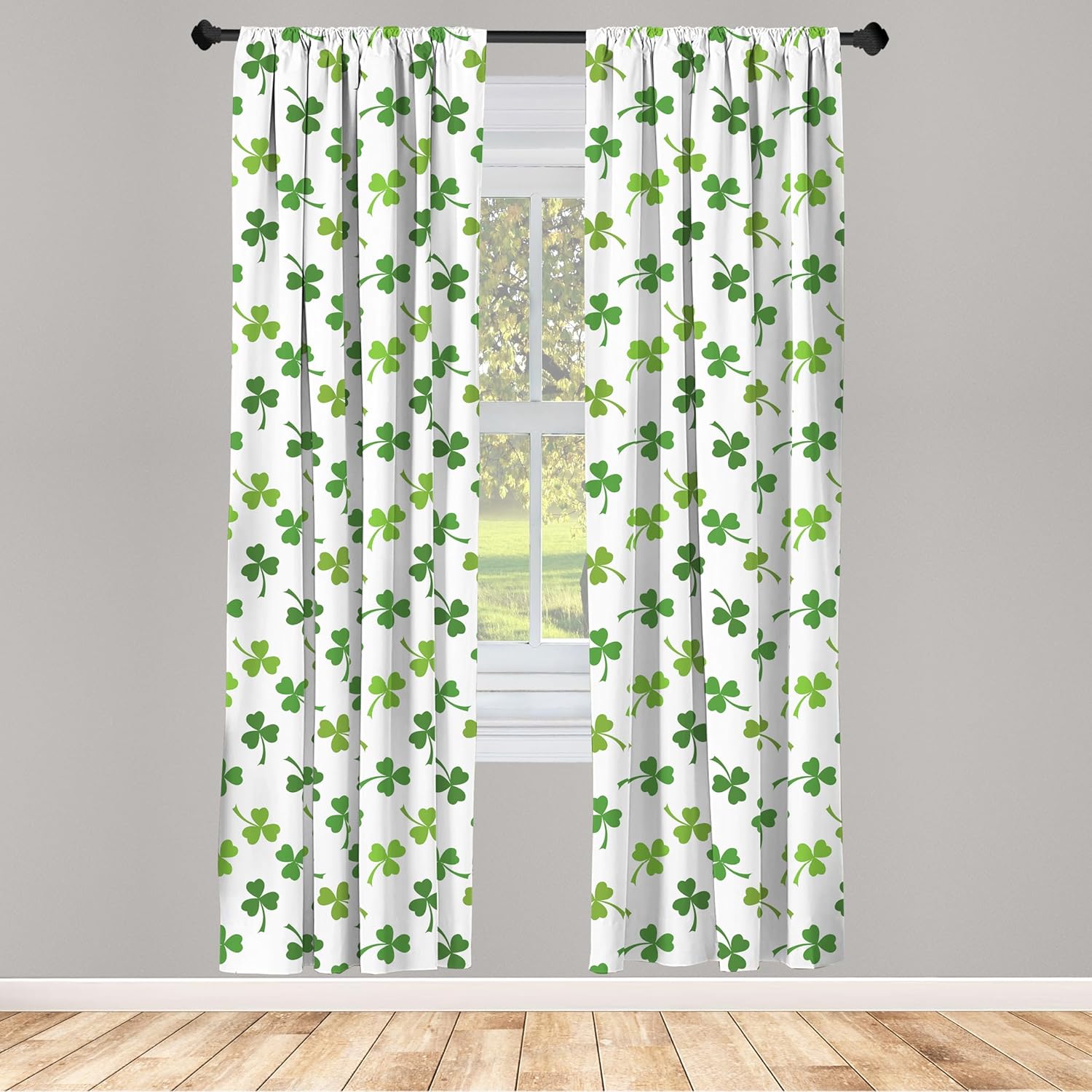 Ambesonne St. Patrick's Day Curtains, Continuous Clover Luck Wealth Irish Traditional Pattern, Window Treatments 2 Panel Set for Living Room Bedroom, Pair of - 28" x 95", Lime Green