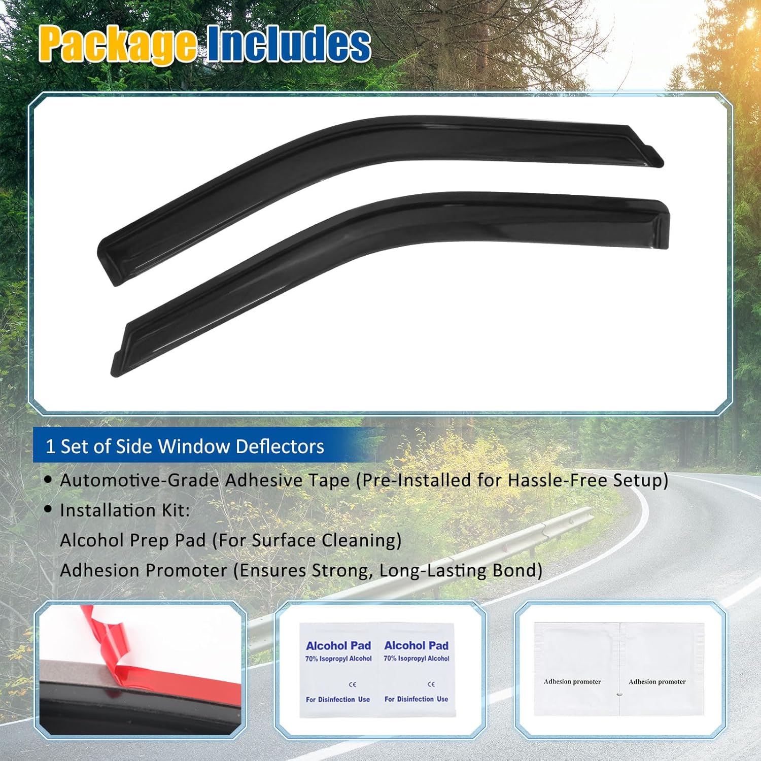 FREEMOTOR802 Tape-on Window Deflectors Fits 2015-2025 Ford F-150 & 2017-2025 Ford F-250 F-350 F-450 Super Duty Regular Cab, Rain Guards Side Window Visors Wind Deflectors Smoke Tinted Acrylic 2PCS