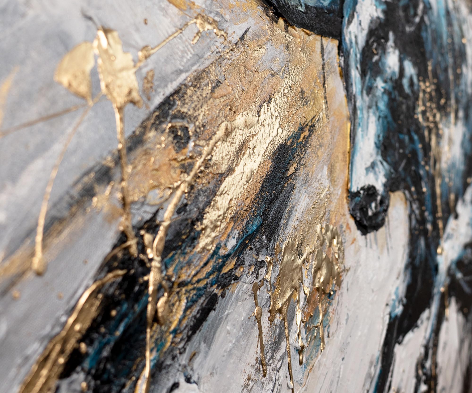 YS-Art Quadro Astratto Toro Nero e Oro - Dipinto a Mano su Tela Materica