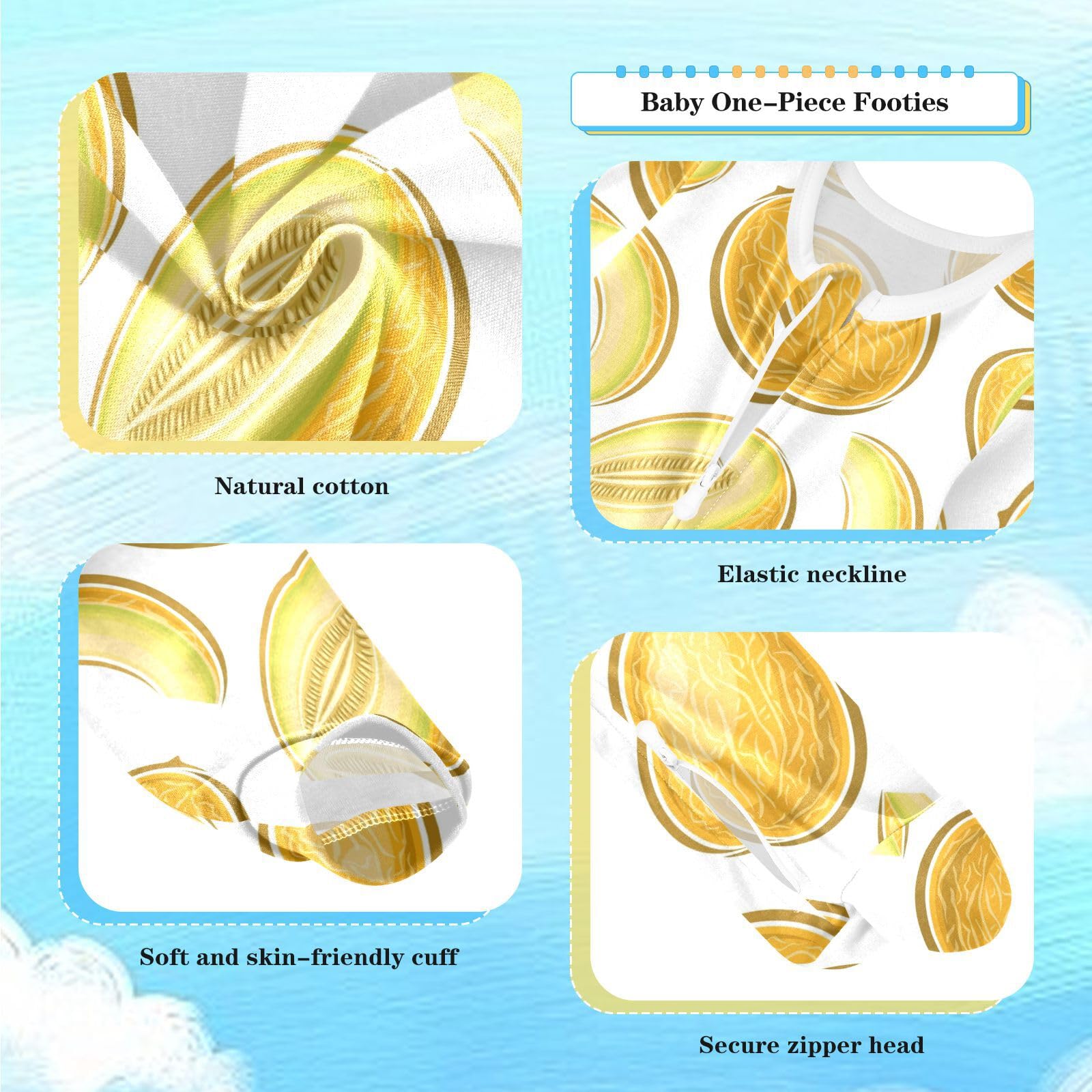 Dussdil Yellow Melon Baby One-Piece Footies Newborn Rompers Pajamas Cotton Footed Pjs for Sleep Play Boys Girls 3M