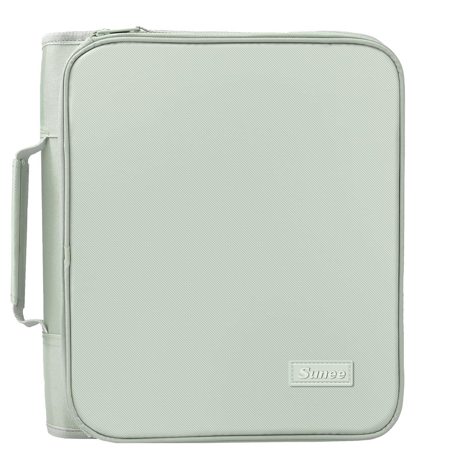 SUNEE Zippered Binder Bag with Handle, 2-Inch 3-Ring O-Ring, 500-Sheet Capacity, Includes Zip Pocket, 5-Tab Expanding File Folder, Multi-Pocket Organizer Binder for Middle School, Sage Green