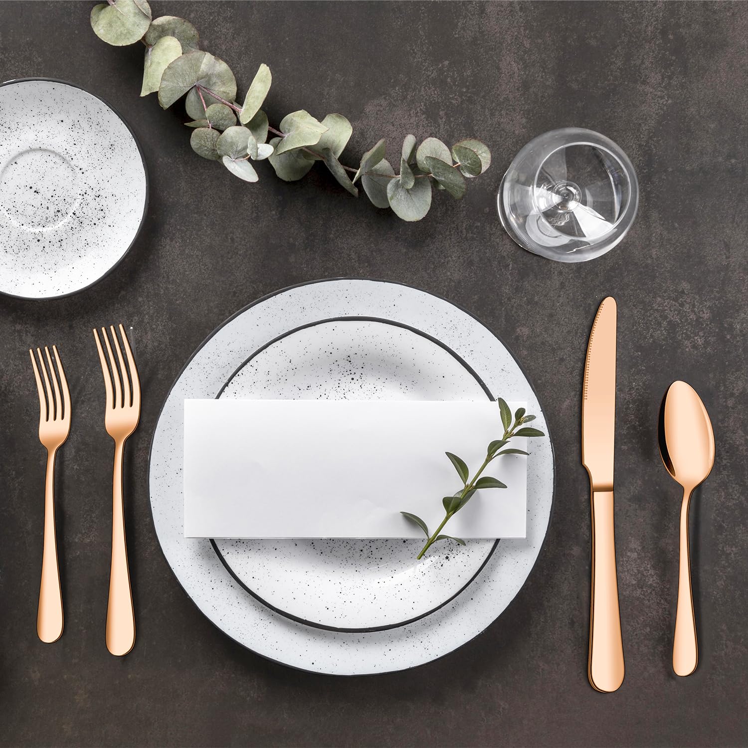 ENLOY - Juego de cubiertos de cobre mate de 20 piezas, juego de cubiertos de acero inoxidable dorado rosa para 4, juego de utensilios de cocina para 4, incluye cuchara, tenedor y cuchillo, pulido con