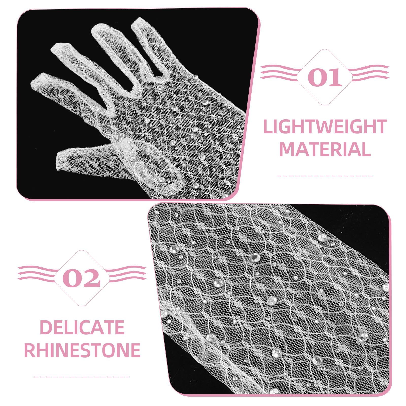 Abaodam 3 Pares Guantes Largos de Encaje Blanco Brillantina y Tul, Diseño Elegante Ribete Blanco, Ligeros y Versátiles para Bodas y Ocasiones Obsequios