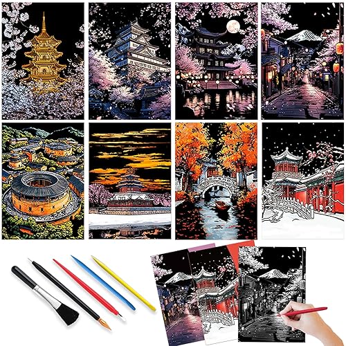 Scratch Art Book City Bloom Scratch & Reveal Scratch Painting Adults for Return Gifts for Birthday Party Stress Relief Art（City for Blossom）