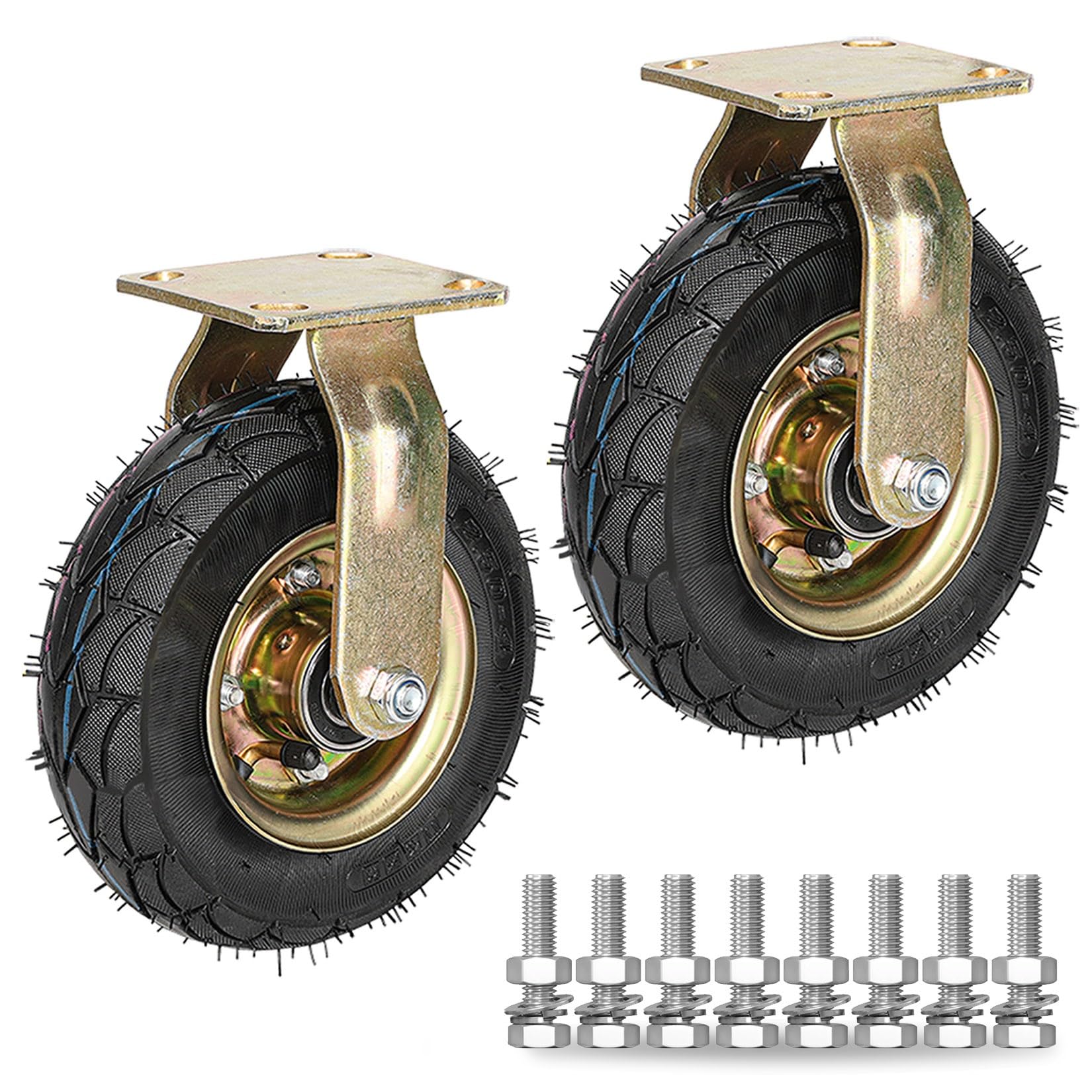 GYRAZXS Heavy Duty Swivel Castors with Brake 200mm & 250mm Pneumatic Rubber Tyres 2 Pack Industrial Transport Replacement Castors for Trolleys Furniture & Workbenches High Load Capacity