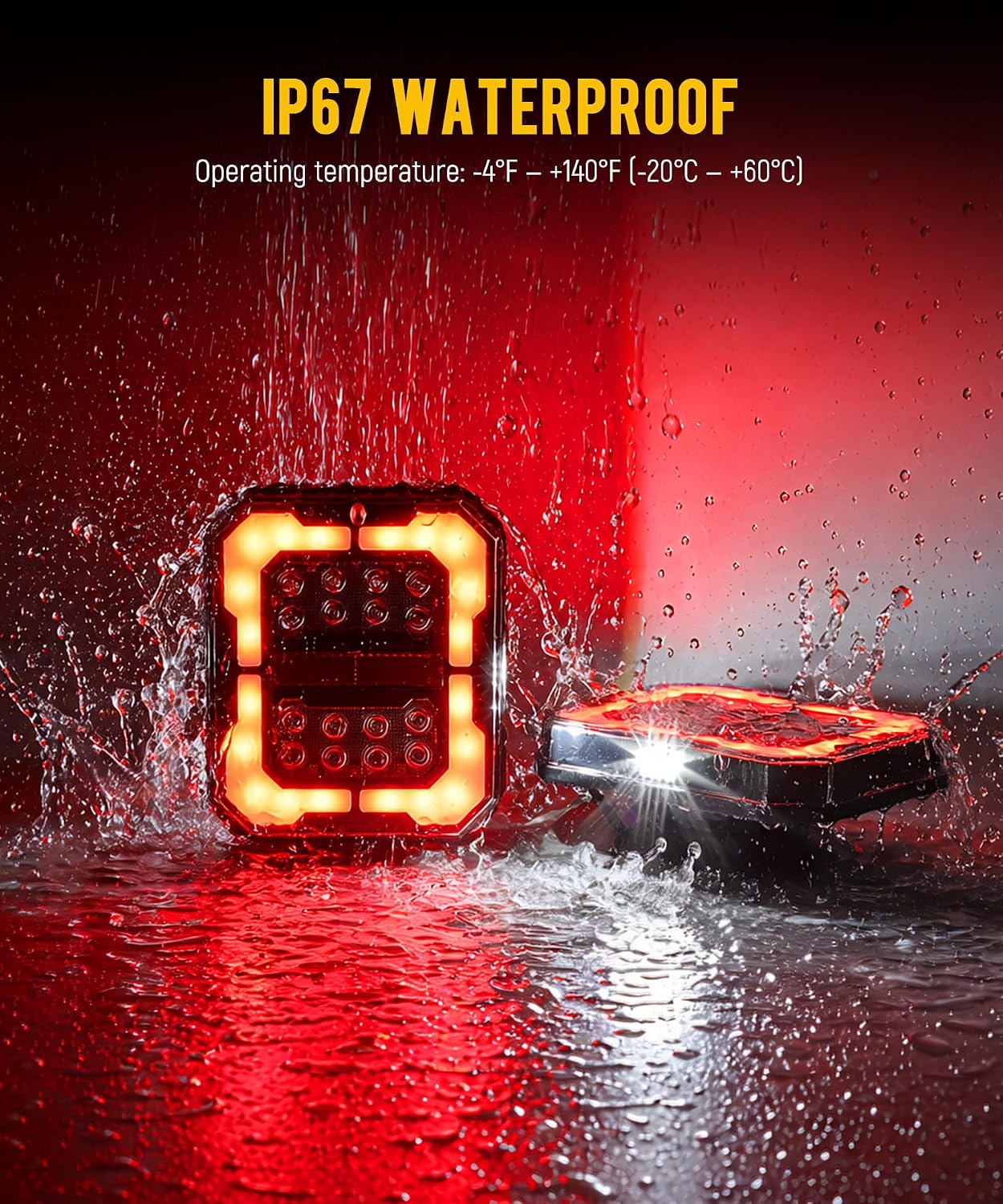 Partsam Large Halo Wireless Trailer Light Kit Magnetic LED Portable Stop Turn Tail Lamp w/Strobe Function 7-Pin Plug Rechargeable 12-24V for Towing Trailers Trucks RVs Tractors
