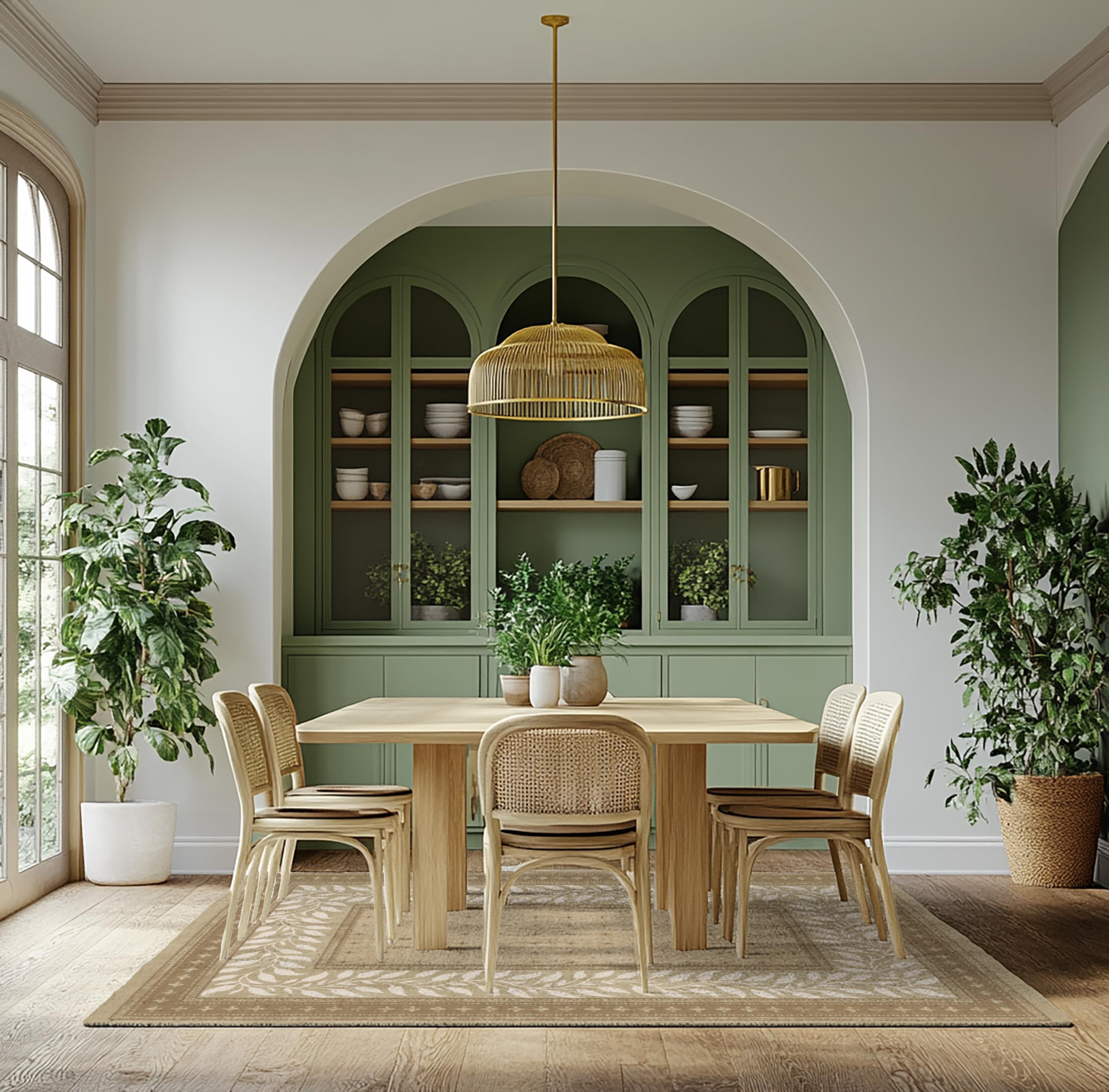 NICETOWN 5x8 Area Rug, Natural Throw Rug for Living Room, 5'x 8' Washable Thin Carpet for Bedroom, Non-Slip Stain Resistant Foldable Large Carpet Pet