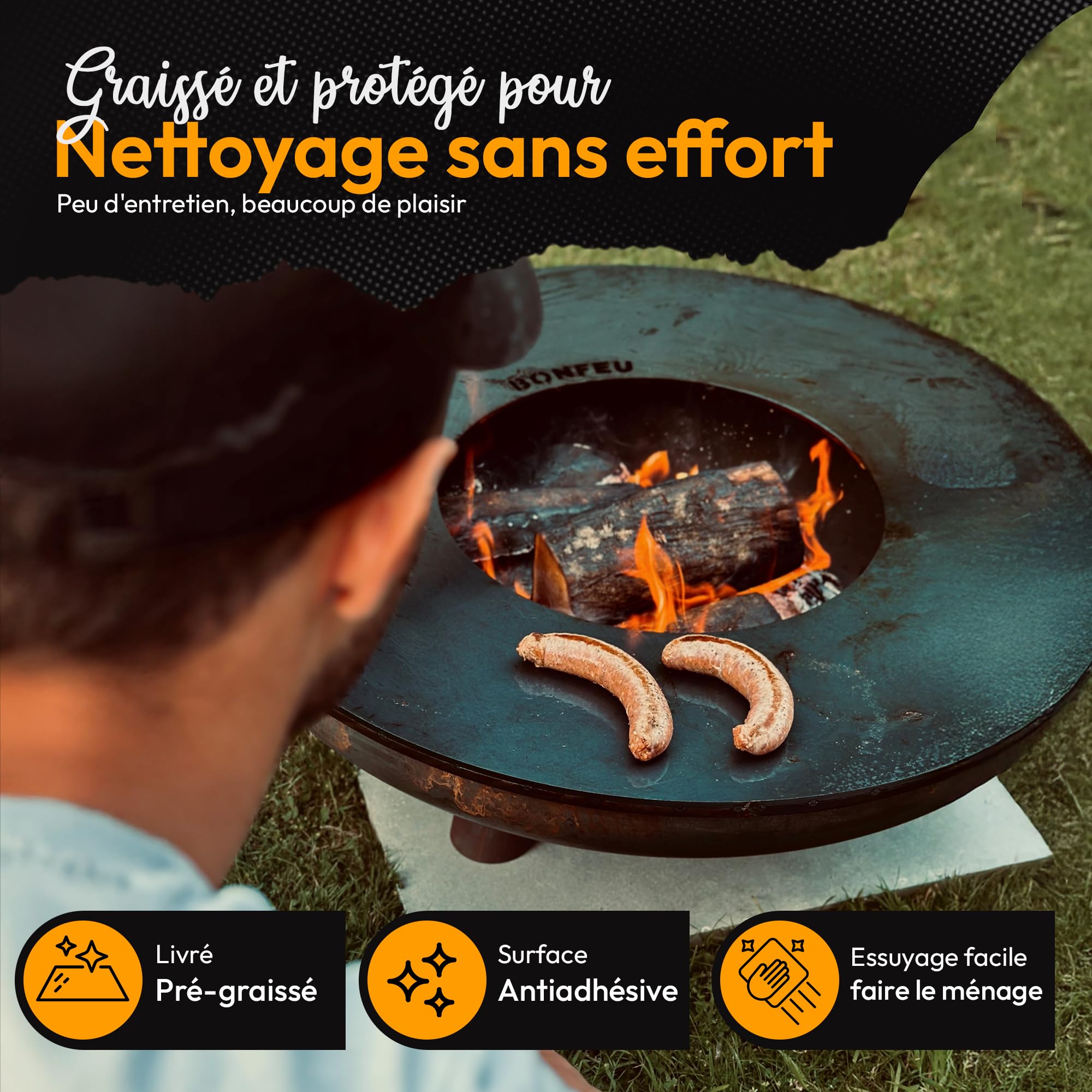 BonFeu BonPlancha Plaque de Grill Ø80cm Gaz & Bois Acier