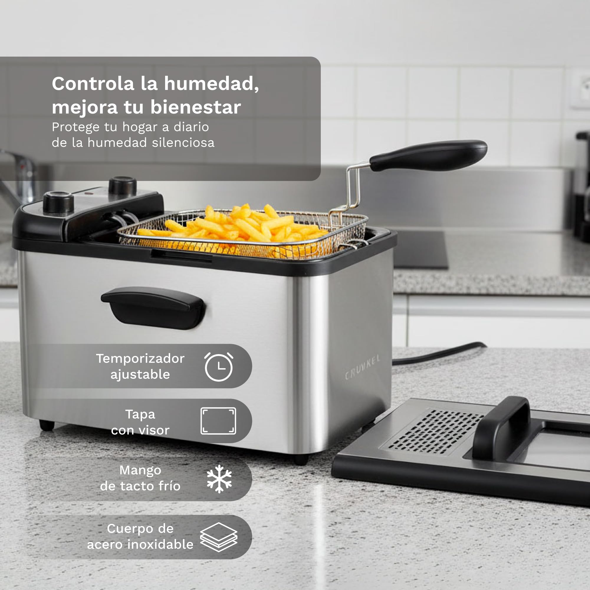 Grunkel Freidora eléctrica 4,2L de Capacidad y 3000W cubeta acero inoxidable MAXIFRYPRO Temperatura Ajustable y Filtro antiolores. Termostato hasta 190º. Proteccion contra sobrecalentamiento (4,2L)