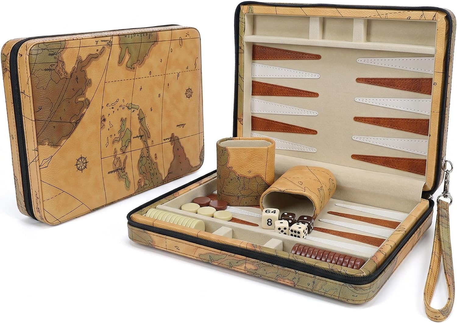 WE Games Magnetic Map Style Backgammon Board and Carrying Strap - Board Games for Adults, Travel Games, Travel Backgammon Sets for Adults