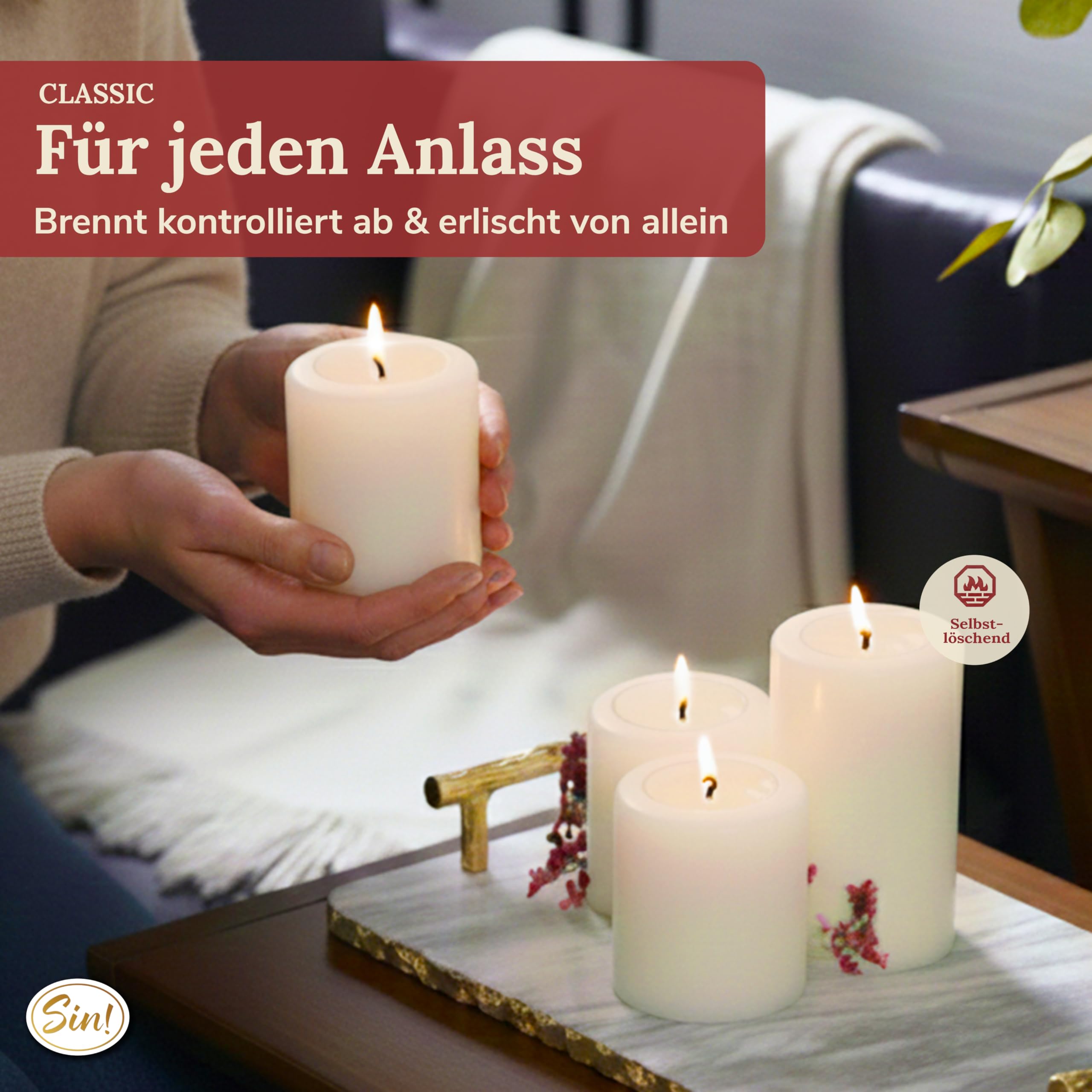 Sin!® 4er Set Teelichthalter & Dauerkerze Classic Ø 6cm H 6/8/10/12cm weiß - Die Kerze die Nicht schmilzt! Kunststoff-Kerze mit Teelichteinsatz (Made IN Germany) Teelicht-Kerzenoptik selbstlöschend