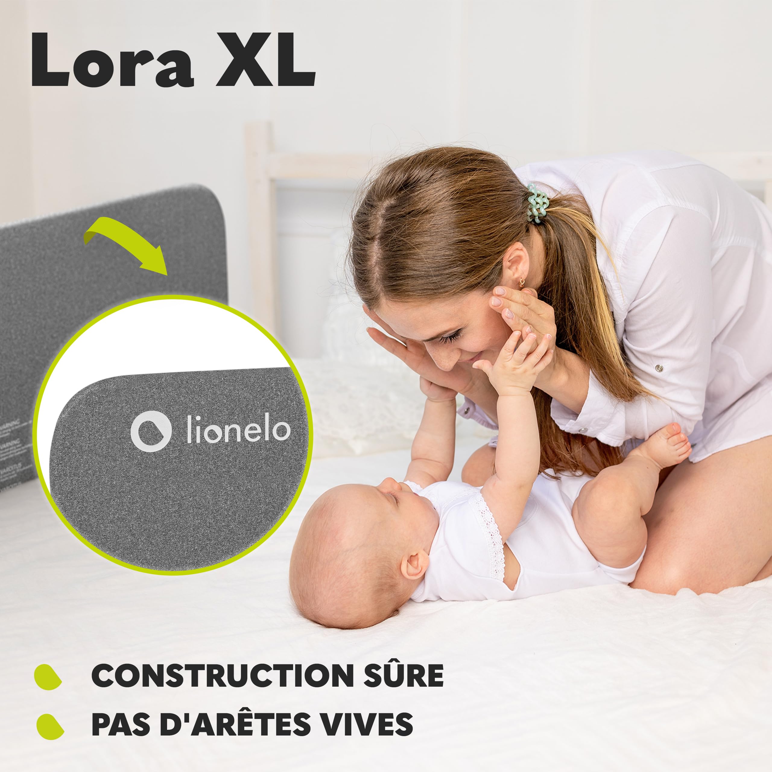 lionelo Lora XL Barrière de Sécurité Bébé Pliable 45-150 cm Réglage Inclinaison 180° Verrouillage StandSafe (Grey)