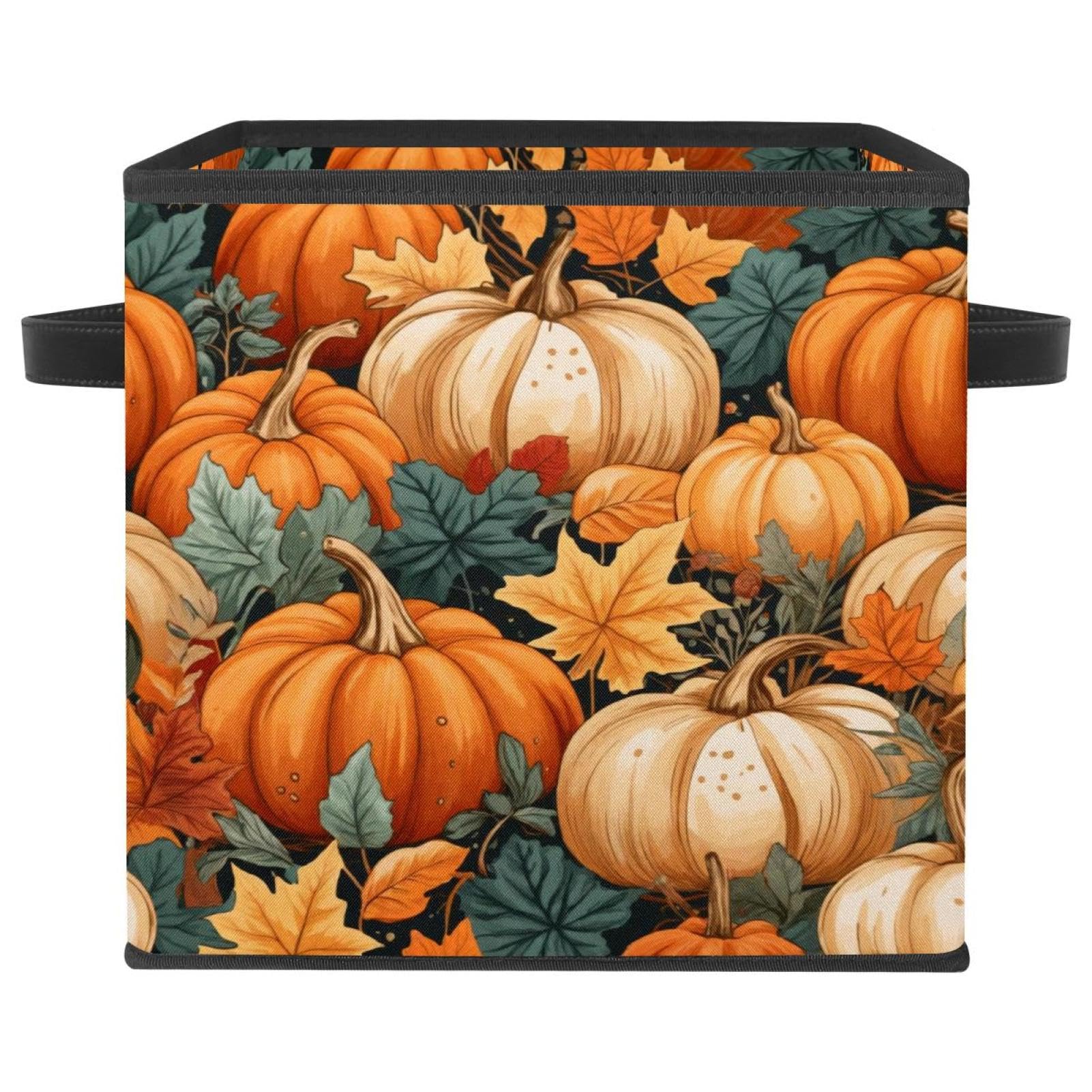 Boîte de rangement à imprimé citrouille grand bac pliable pour vêtements