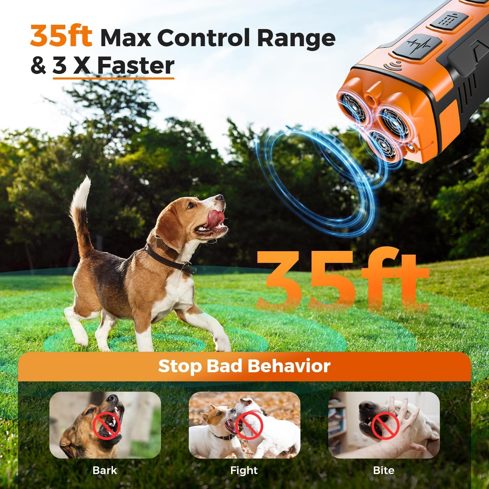 Générique Dispositifs Anti-aboiements Pour Chien, Appareils Anti-aboiements À Ultrasons Avec 3 Émetteurs Soniques, Portée Jusqu'à 10 M De Long Et Contrôle Des Aboiements Rechargeables, Sans Danger