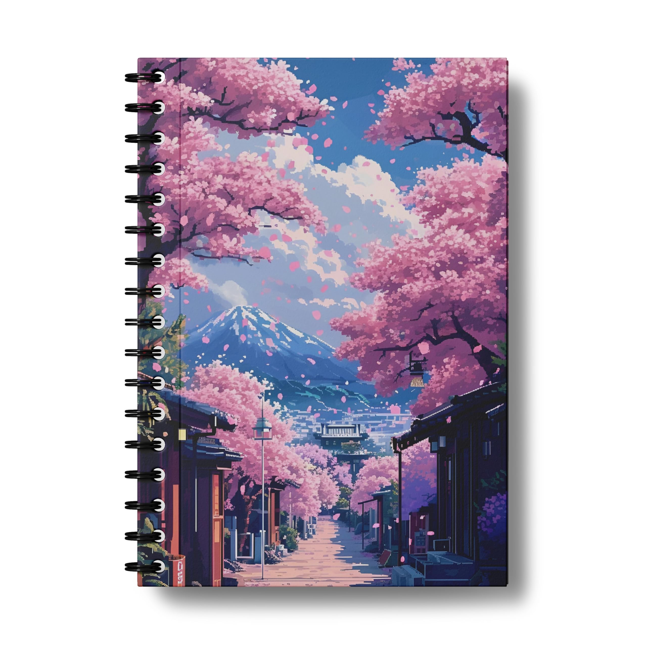 zenithink Japanese Cherry Blossom Ghibhil Edition Wiro Journal Notebook | 80 gsm Paper With 350GSM Hard Cover | Unruled | Pages - 160 | A5 Size | Wiro Binding | Versatile for School, Home & Office