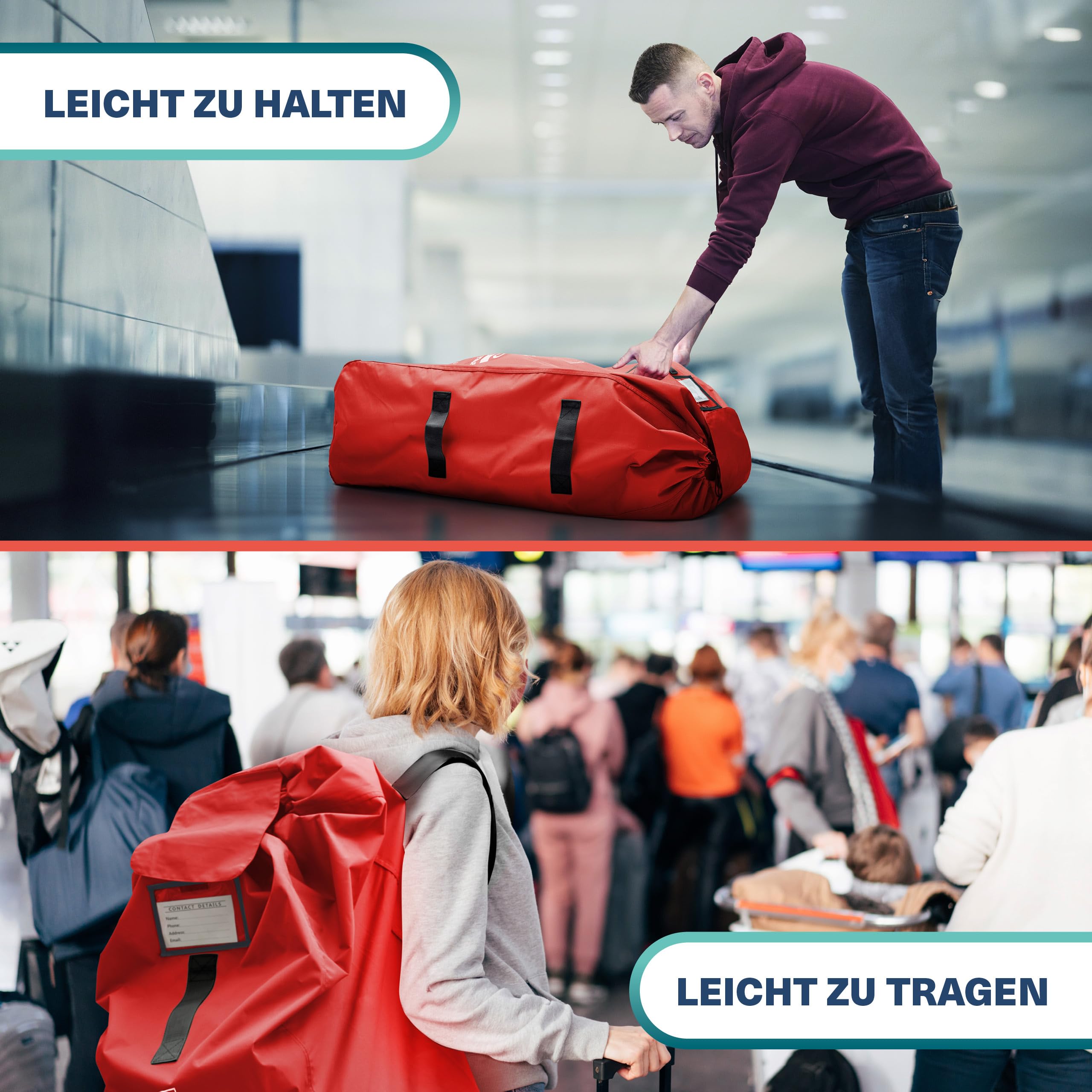 Bramble – XL-Kinderwagentasche fürs Flugzeug – Extra große Kinderwagentasche für Flugreisen – Wasserabweisende Doppel-Kinderwagen-Abdeckung für die Gate-Kontrolle (Rot)