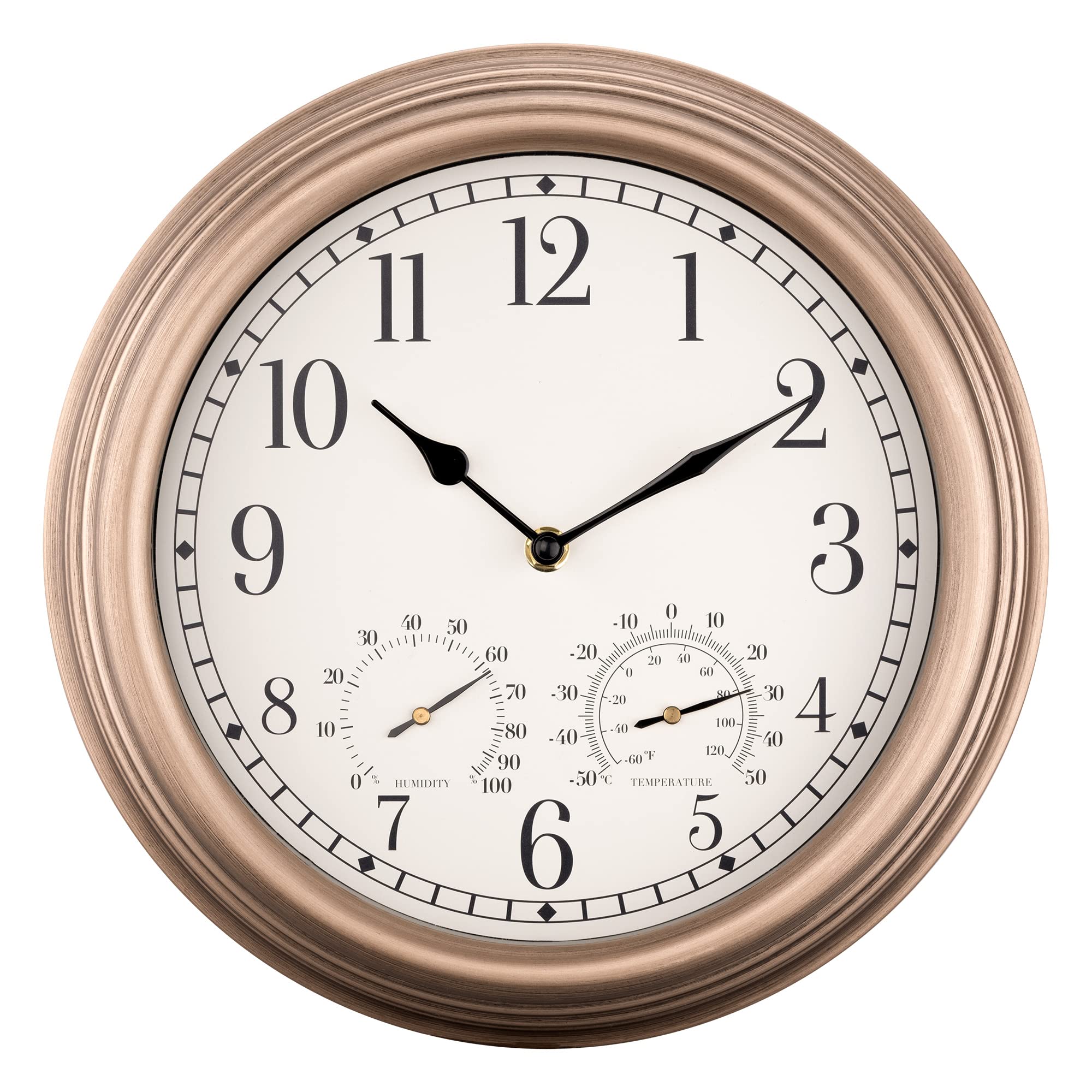 Navaris Orologio Parete Esterna - Orologio Impermeabile con Termometro Igrometro Rilevazione umidità - Orologio Silenzioso Senza Ticchettio Ø30,5cm