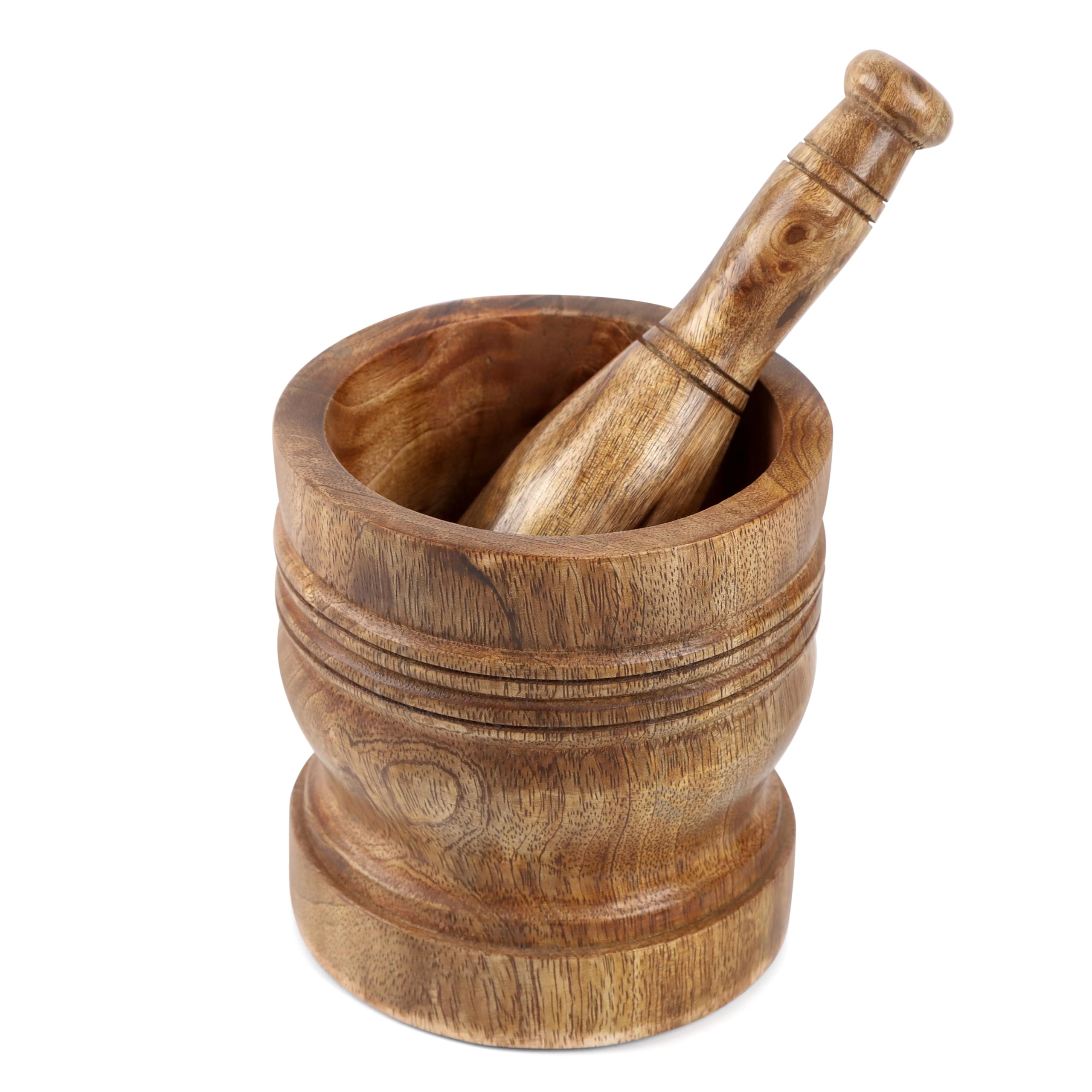 CLEENTABLE Handcrafted Mango Wood Mortar and Pestle - Sustainable, Large Size, Rustic Charm - Perfect for Grinding Herbs, Spices, Garlic, Nuts - Versatile Kitchen Tool for Guacamole, Salsa, and More