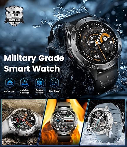 Miniatura 3 de LIGE Reloj inteligente militar para hombre, iPhone, Android, 1.43 pulgadas, HD, amoled, resistente, 120+ modos deportivos, IP68, impermeable,
