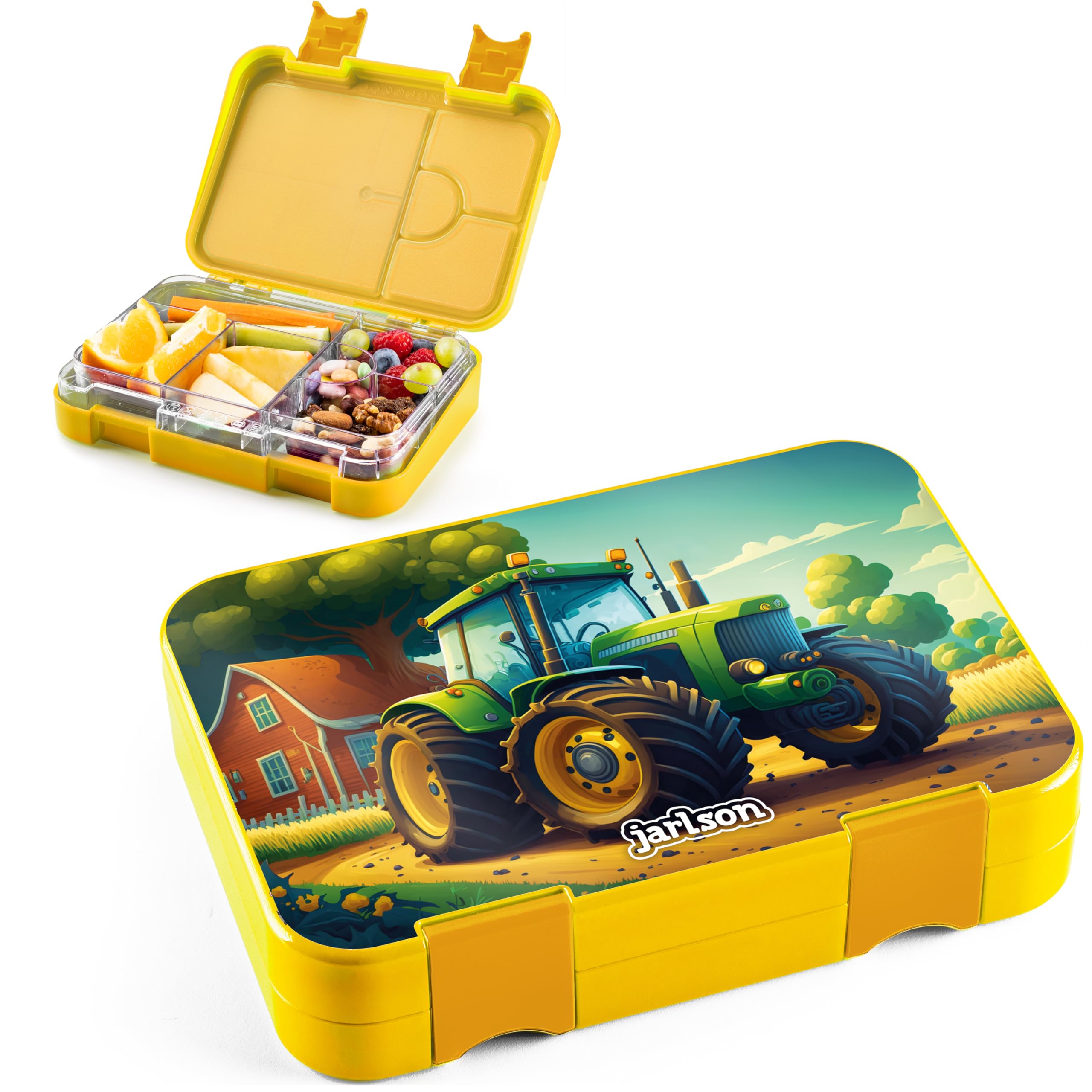 Jarlson® Brotdose Kinder mit Fächern TONI [AUSLAUFSICHER] - Bento Lunchbox mit Trennfächern - Frühstücksbox für Schule, Kita & Kindergarten - Jausenbox für Jungen & Mädchen - Vesperbox (Traktor)