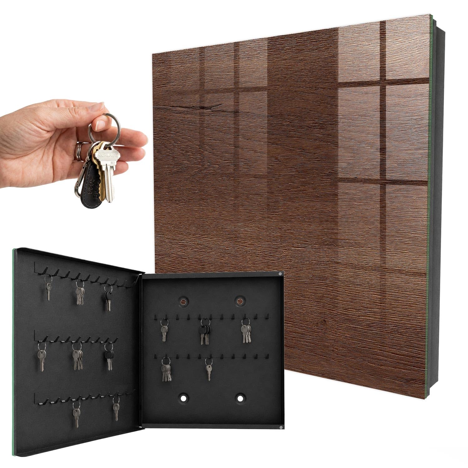 Cassetta portachiavi 30x30 cm Legno marrone Porta Sinistra Nero | Appendiabiti | Bacheca | Vetrinetta | Nicchia | Casellario | Armadio | Gancio | Quadro | Mobiletto | Contenitore | Supporto