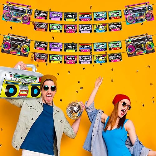 Miniatura 3 de Decoraciones de fiesta preencordadas de los años 80 y 90, sin bricolaje retro de los años 80 y 90, carteles de cinta de cassette, decoración de