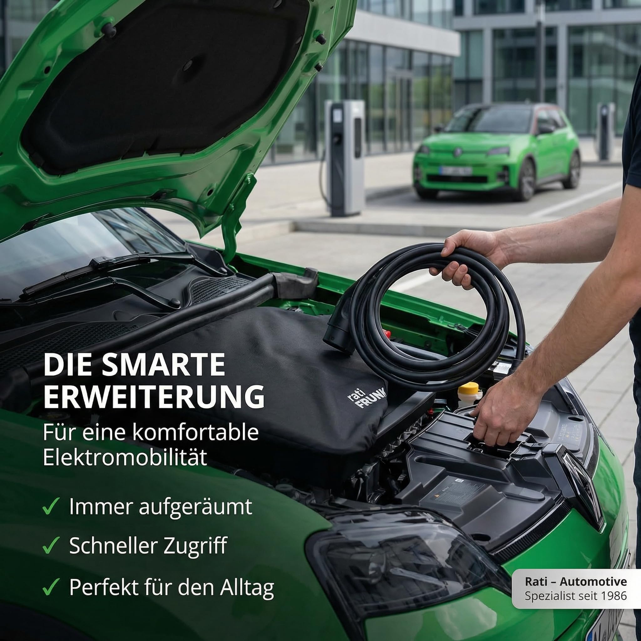 rati Frunk kompatibel für Renault 4 E-Tech 2025- / 5 E-Tech 2024- / Nissan Micra 2025- / Alpine A290 2024- | Erweiterter Front-Stauraum. Perfekt für Ladekabel & Zubehör. Hervorragende Passgenauigkeit