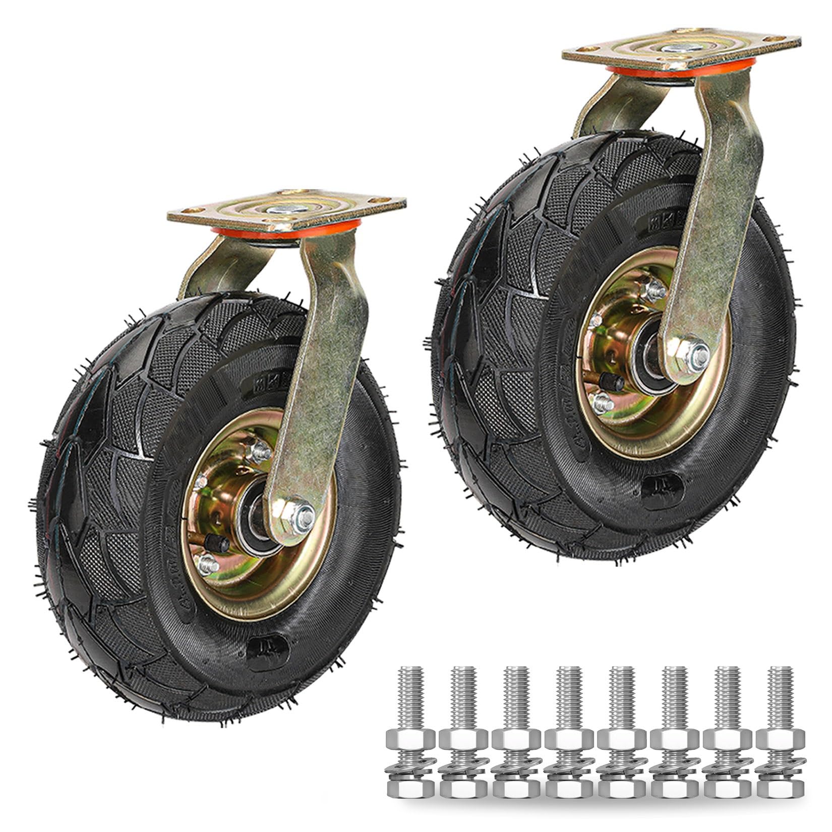 GYRAZXS Heavy Duty Swivel Castors with Brake 2 Pack 200mm 250mm Pneumatic Rubber Wheels for Trolleys Furniture Workbenches Industrial Transport Replacement Casters High Load Capacity