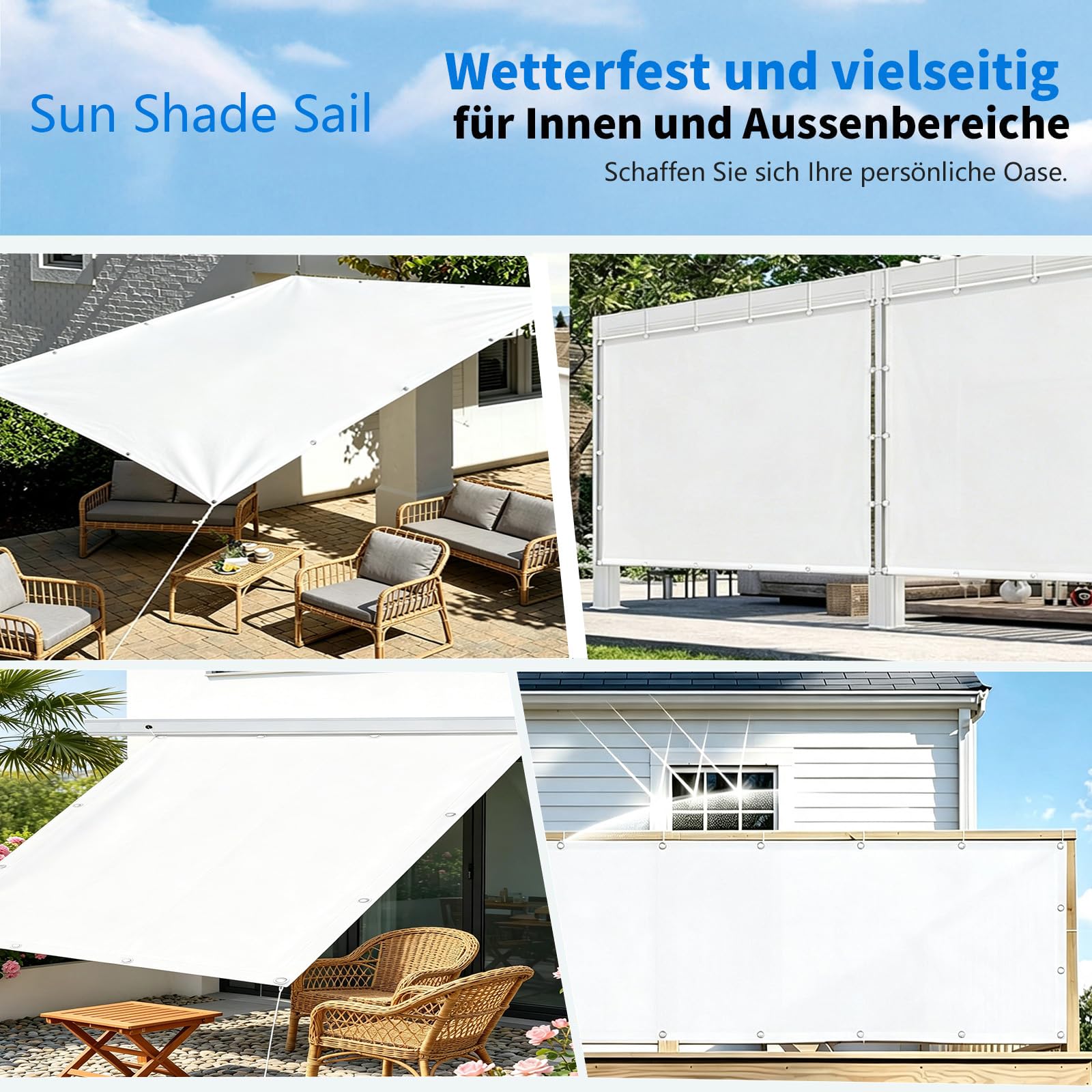 Tenda Ombreggiante 2.4x4.7m/240x470cm Bianco Recinzione Copertura per Balcone,Telo Copri Ringhiera E Schermo Privacy Con Occhielli,Impermeabile Copri Ringhiera Balcone per Terrazza E Giardino