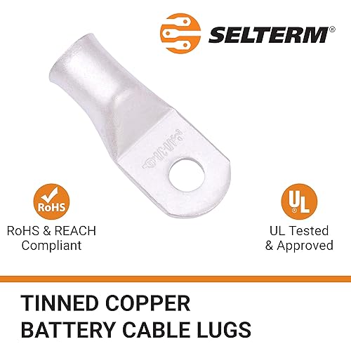 Miniatura 70 de SELTERM - Terminal en anillo de grado marino UL 2/0 AWG 3/8 pulgadas (25 uds) para batería, terminal tubular de cable eléctrico, conector calibre
