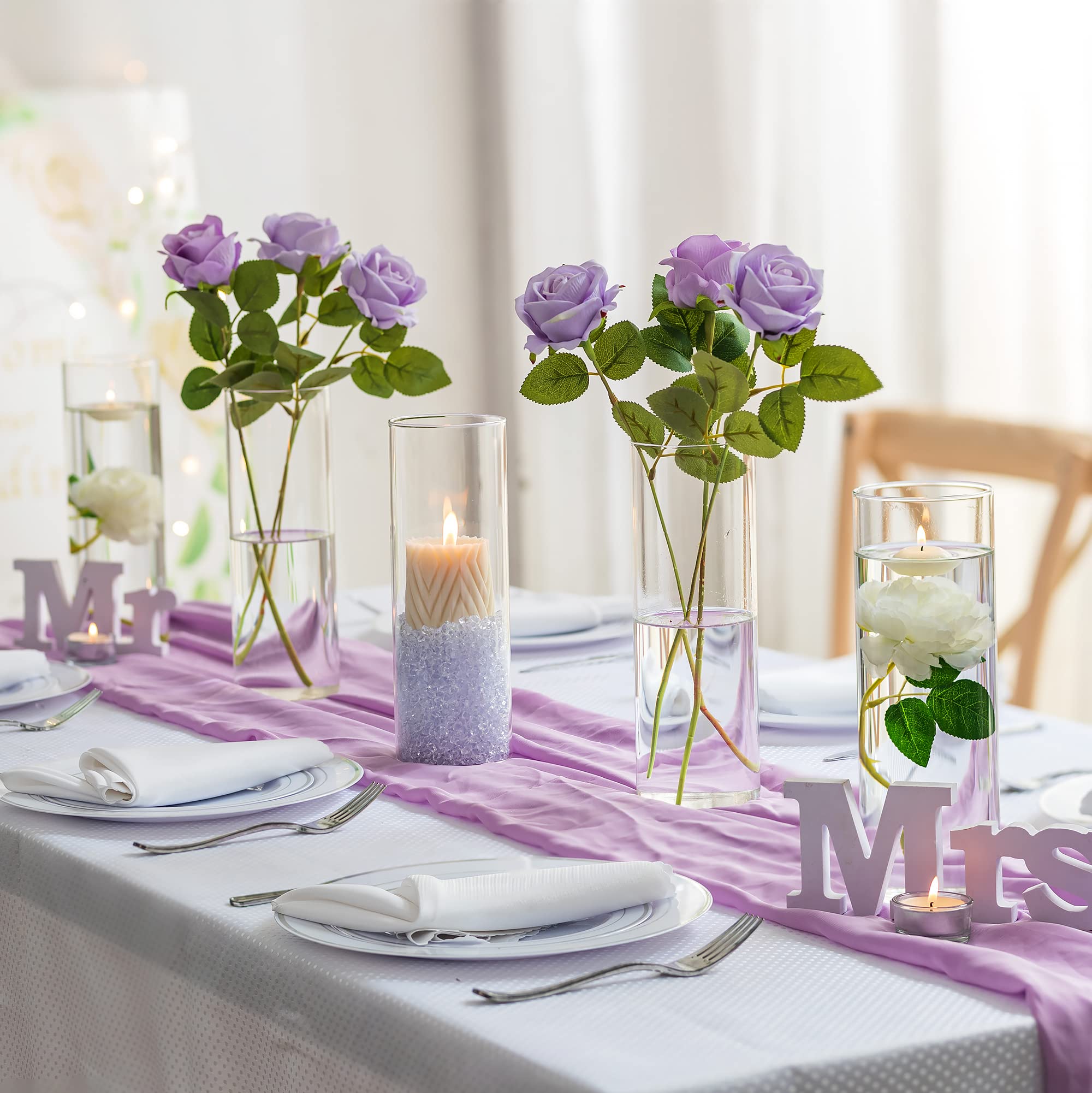 Glasseam Glass Cylinder Vases for Centerpieces, 10inch Clear Flower Vase Set of 3, Modern Floating Candle Vases Decor, Decorative Hurricane Candle Holders for Wedding Dining Table Decorations